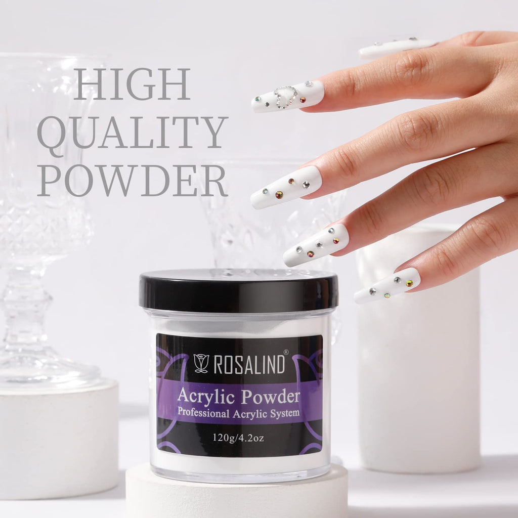 ROSALIND Opal White Acrylic Nail Powder 4.23oz/120g | DIY Nail Extensions, French Nails & Art