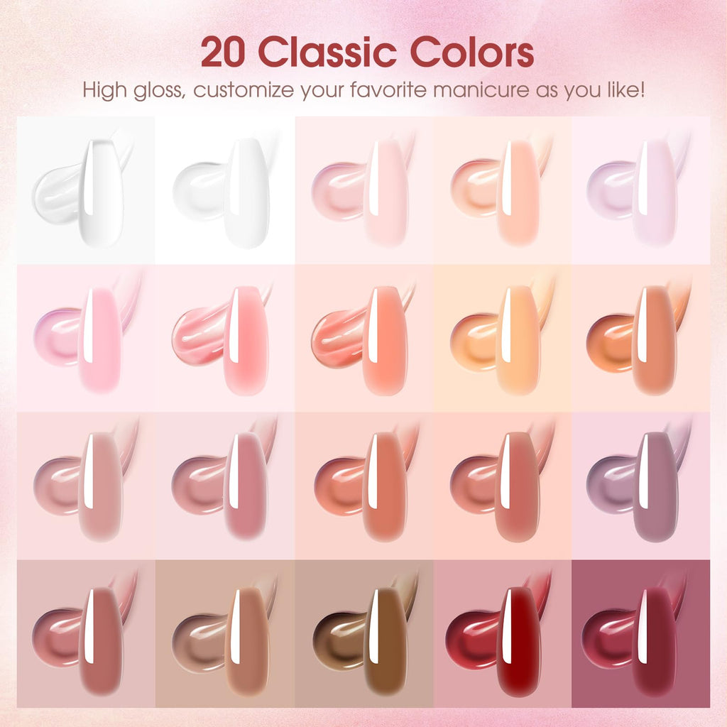 ROSALIND Poly Nail Gel Kit – 20 Colors + 76 Accessories, Starter Kit with Mini UV Lamp