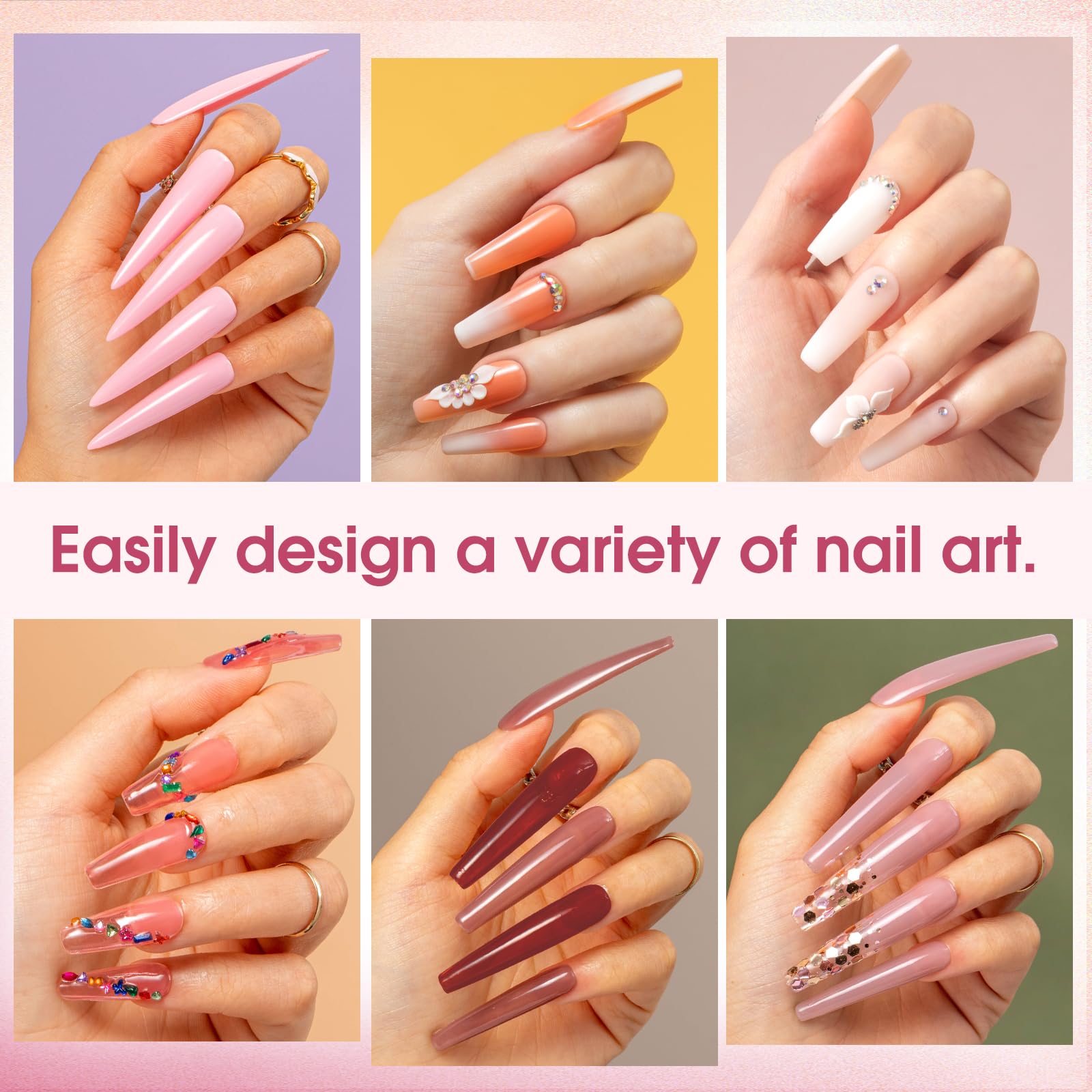 ROSALIND Poly Nail Gel Kit – 20 Colors + 72-Piece Nail Art Accessories Set with 48W Lamp