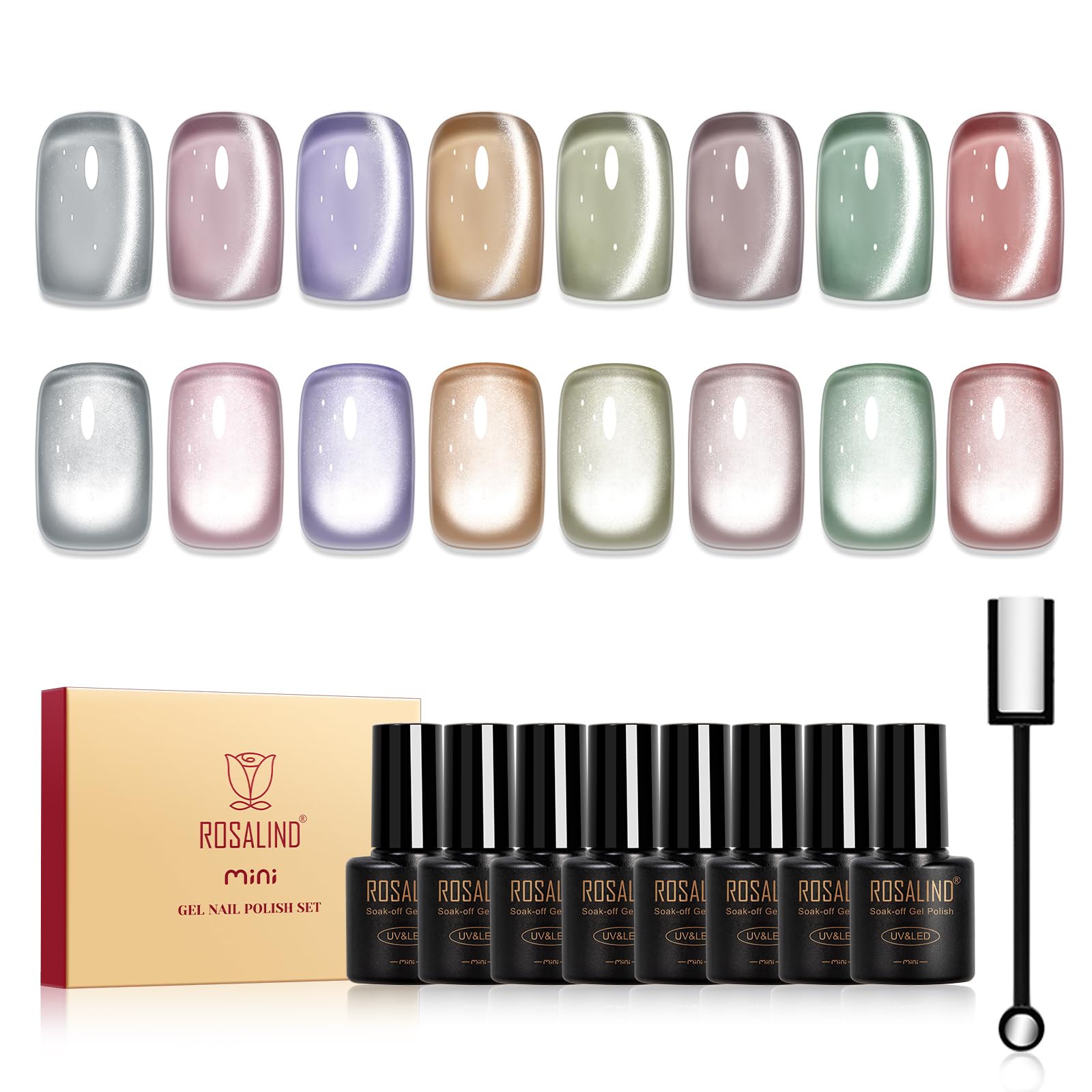 ROSALIND Cat Eye Gel Nail Polish – 8-Color Magnetic Jelly Gel Collection with Magnet