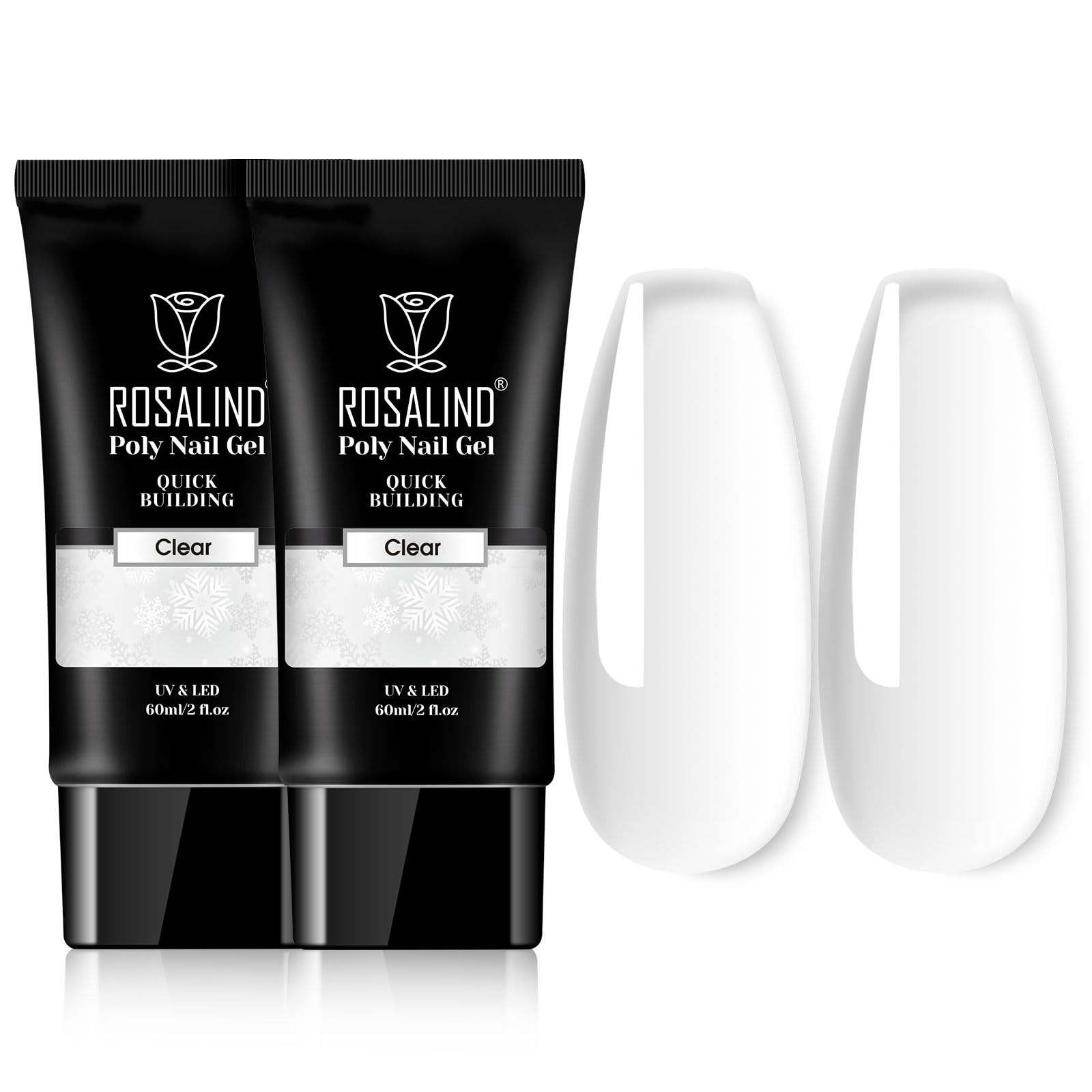 Rosalind Clear Acrylic Poly Extension Gel – 2-Pack 60ml Nail Builder Kit for DIY Nails | UV/LED Cure