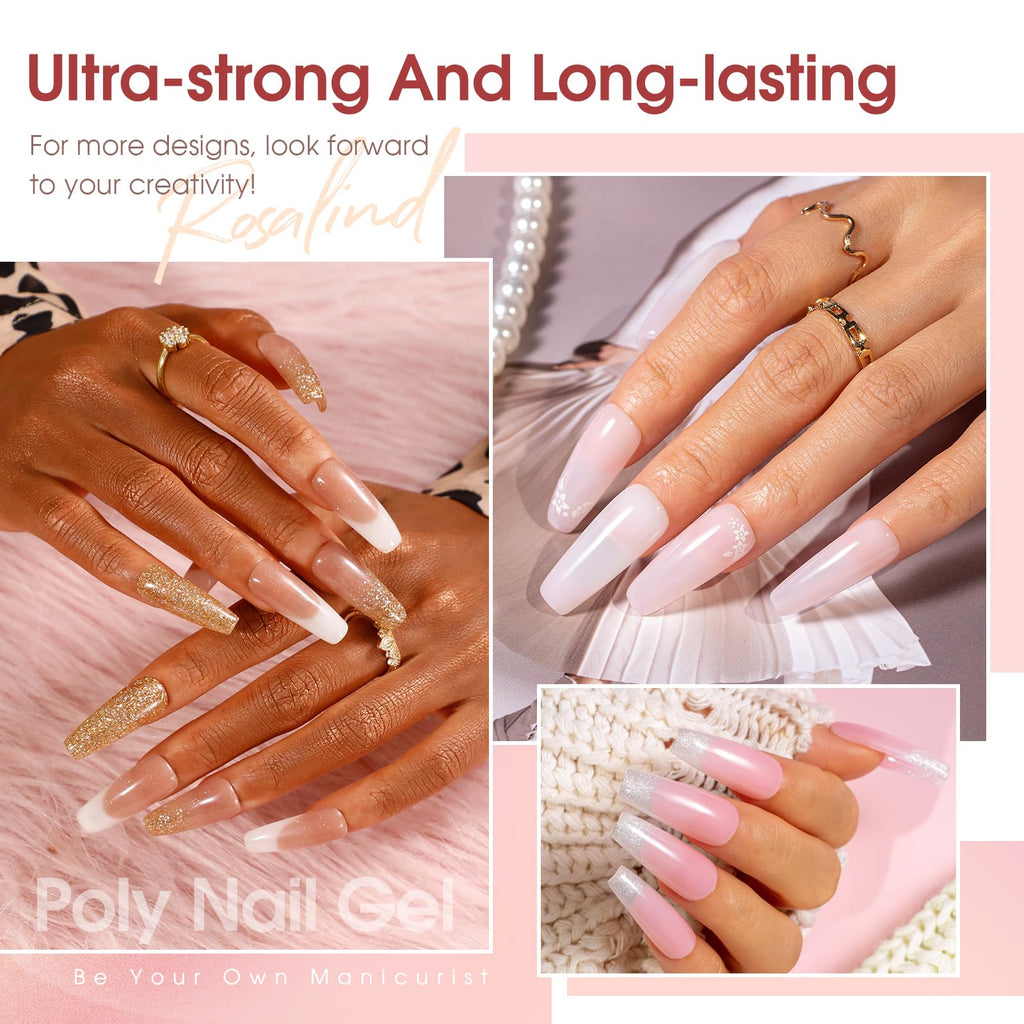 ROSALIND Poly Nail Gel Kit – 20 Colors + 76 Accessories, Starter Kit with Mini UV Lamp