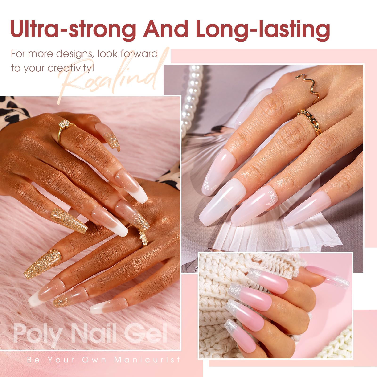 ROSALIND Poly Nail Gel Kit – 20 Colors + 76 Accessories, Starter Kit with Mini UV Lamp