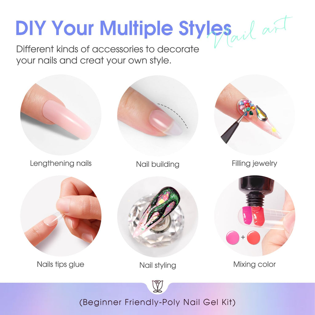 ROSALIND 28 Colors Neon Poly Nail Gel Kit with Mini Lamp – Beginner Starter Set