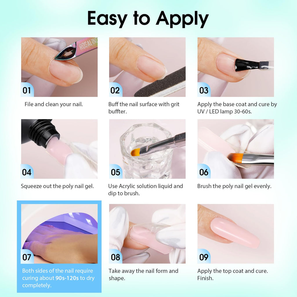 ROSALIND Pink Poly Nail Gel Kit – 12 Colors + Mini UV Lamp Starter Set