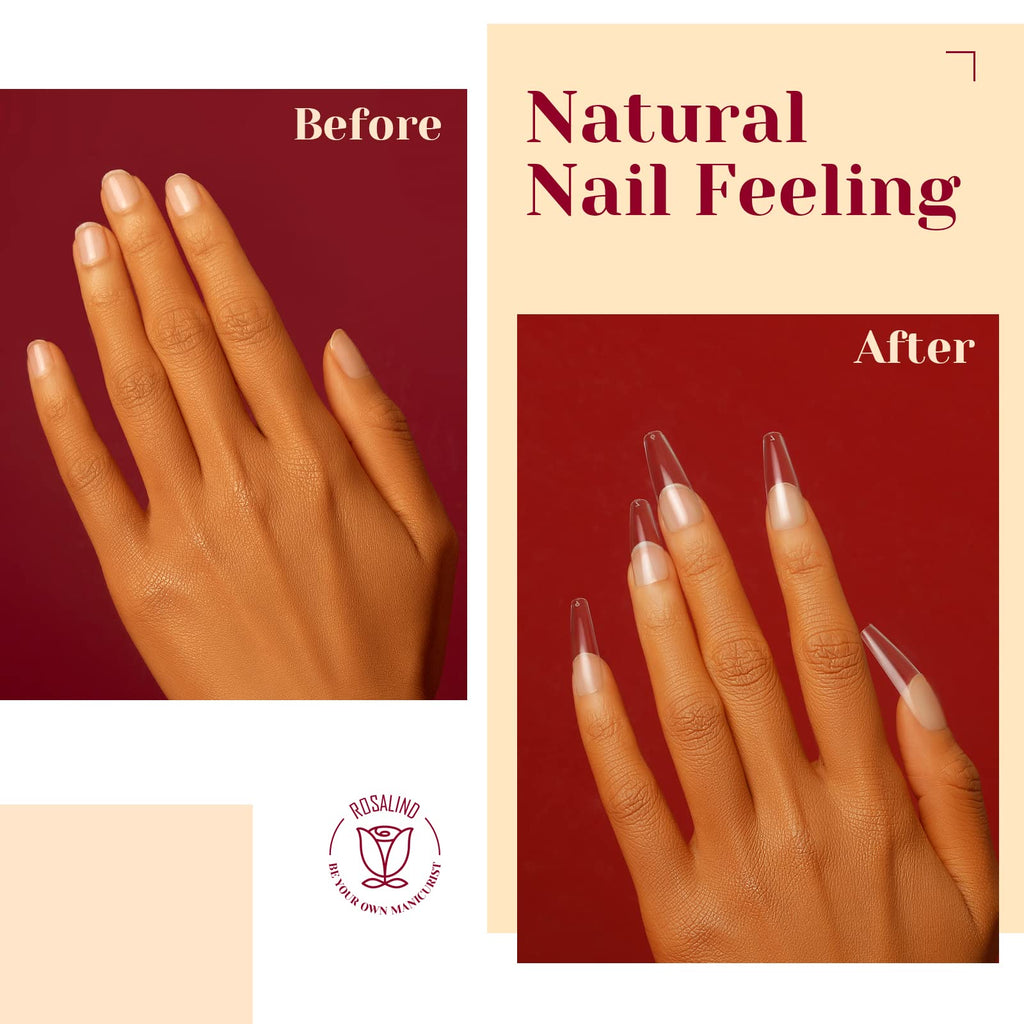 ROSALIND 264Pcs Long Coffin Clear Nail Tips – Full-Cover Press-On Nails with 12 Sizes