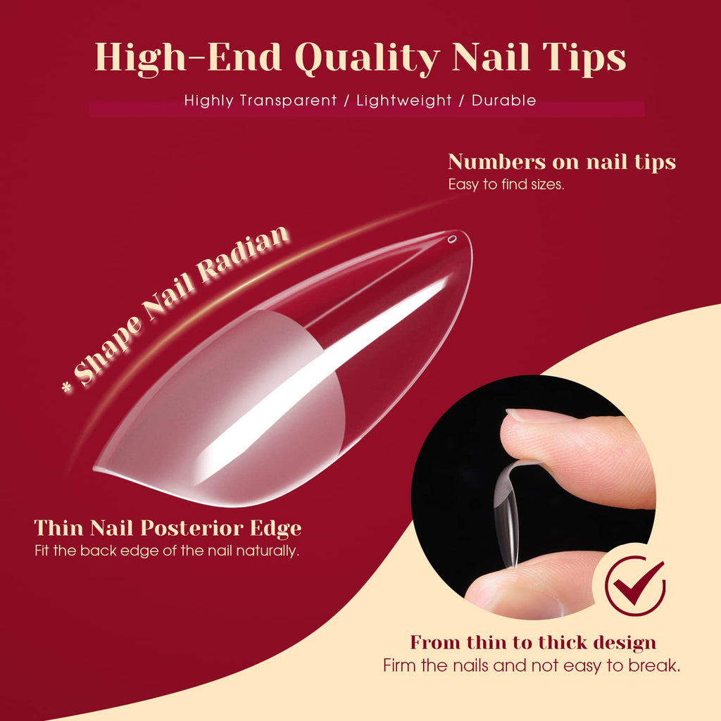 ROSALIND 264PCS Half Matte Almond Nail Tips – Full Cover PMMA, 12 Sizes for DIY Nail Extensions