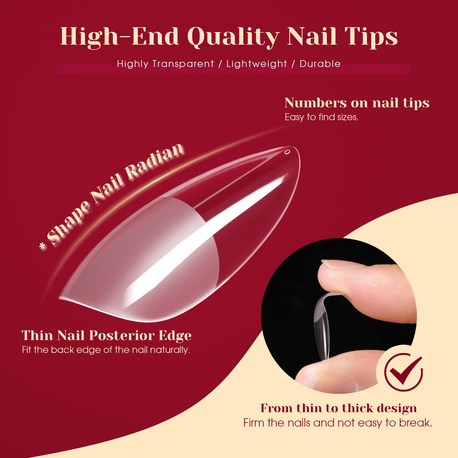 ROSALIND 264PCS Half Matte Almond Nail Tips – Full Cover PMMA, 12 Sizes for DIY Nail Extensions
