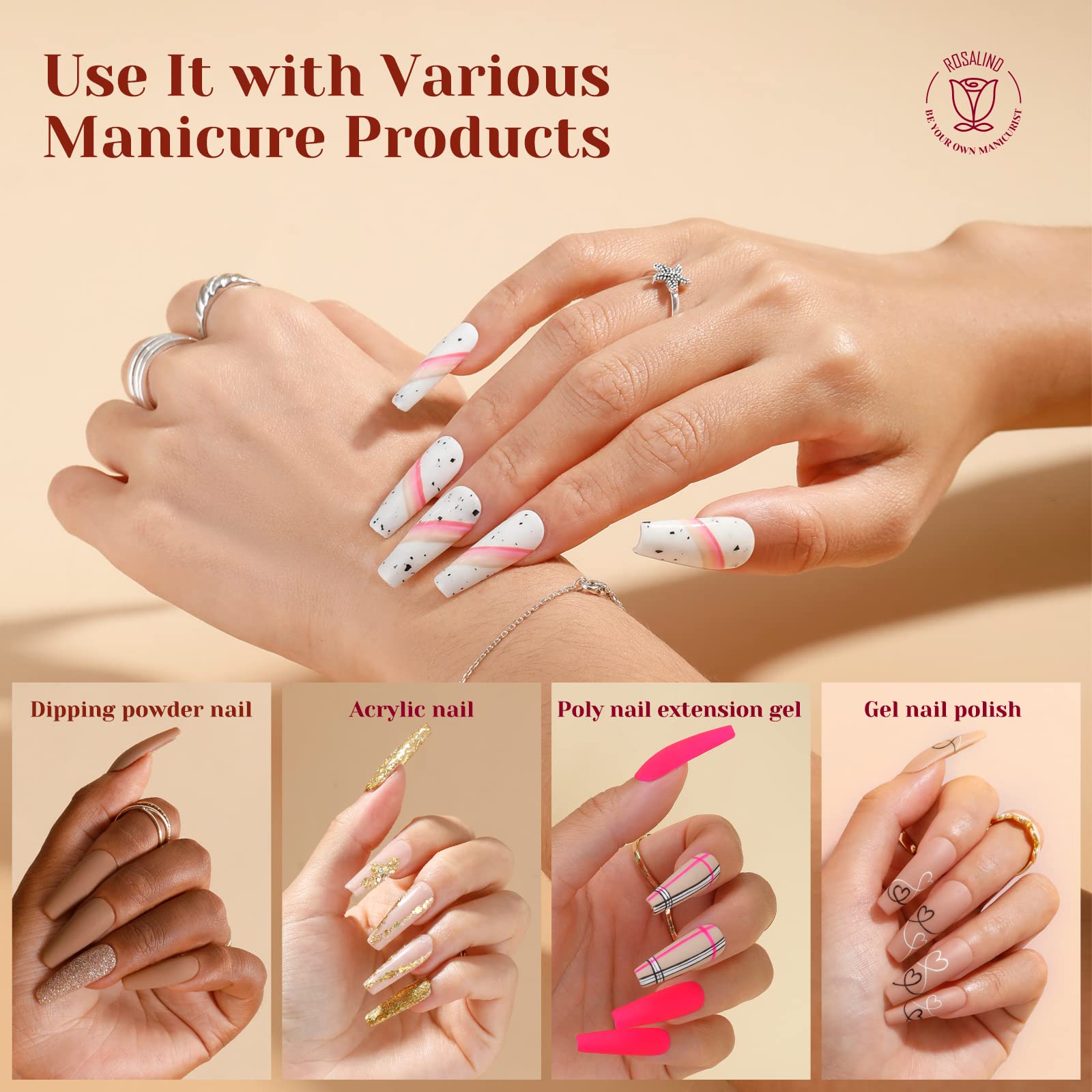 ROSALIND 264Pcs Long Coffin Clear Nail Tips – Full-Cover Press-On Nails with 12 Sizes