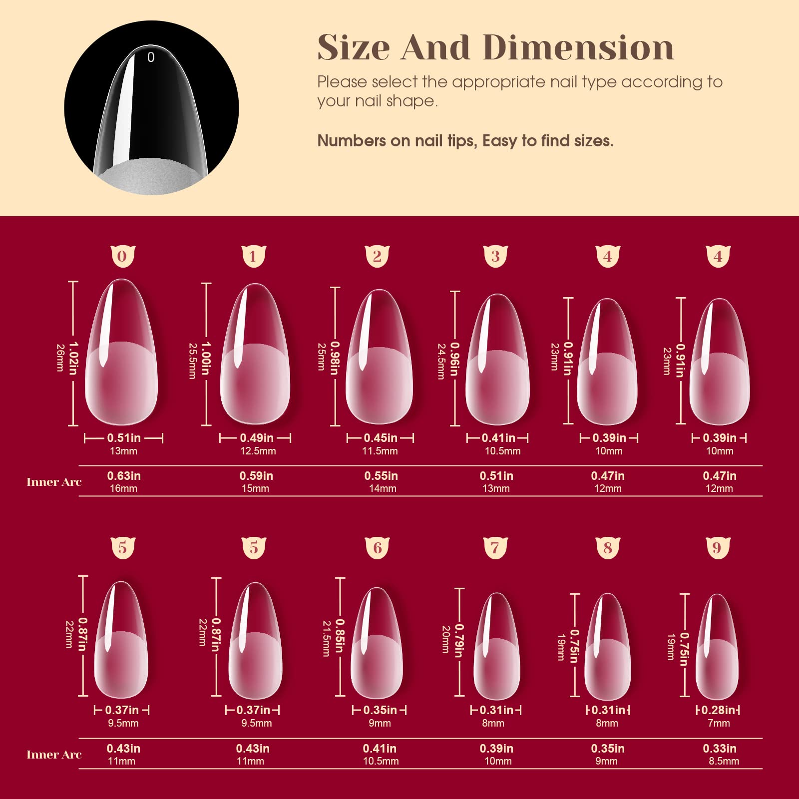 ROSALIND 264PCS Half Matte Almond Nail Tips – Full Cover PMMA, 12 Sizes for DIY Nail Extensions