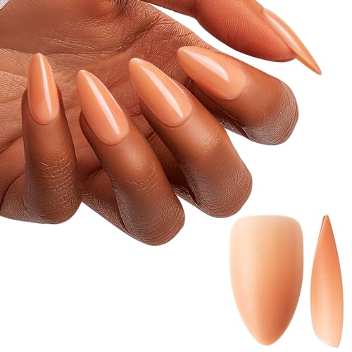 ROSALIND Deep Nude Almond Nail Tips – 200 Pcs Full Cover, 20 Sizes, Natural Brown