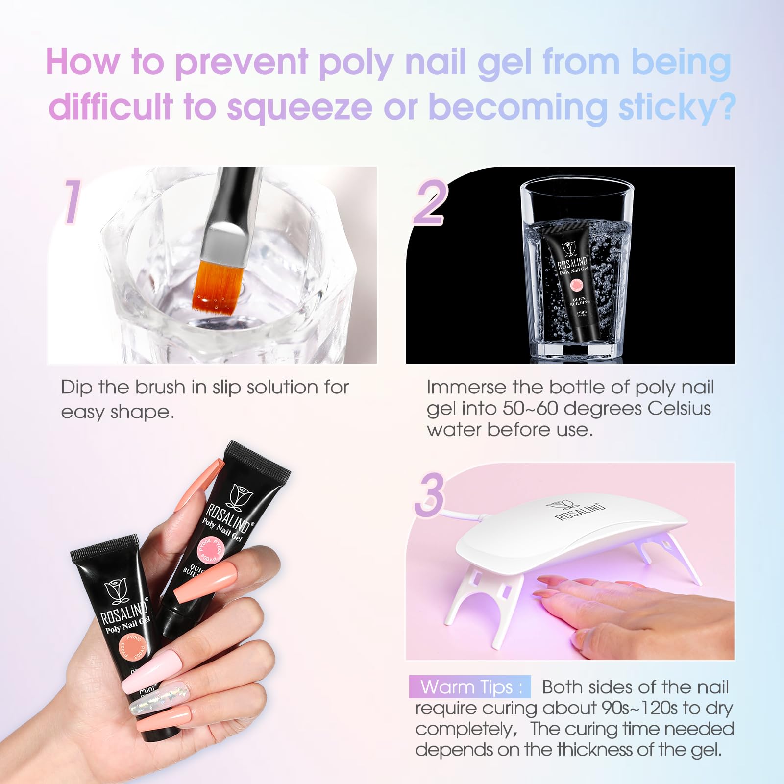 ROSALIND Poly Nail Gel Kit – 38 Classic Colors + 72 Nail Art Accessories | Mini UV Lamp Starter Kit