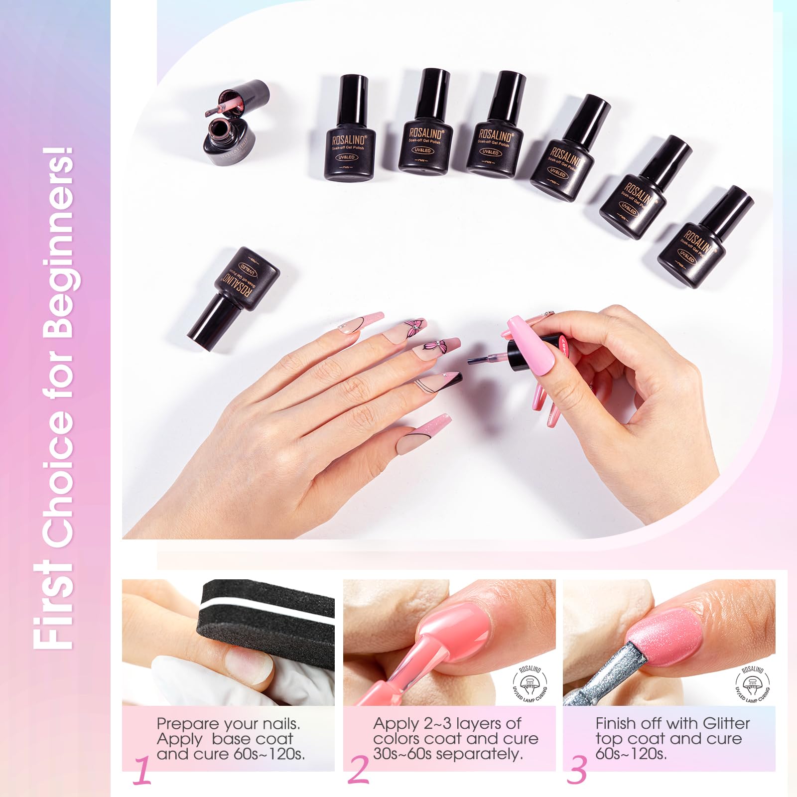 ROSALIND 30-Piece Gel Nail Polish Set – 26 Classic Colors + Base & Top Coats