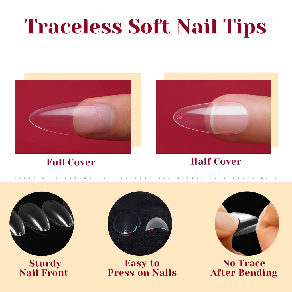 ROSALIND 264Pcs Clear Medium Almond Nail Tips | Full-Cover False Nails for DIY Extensions
