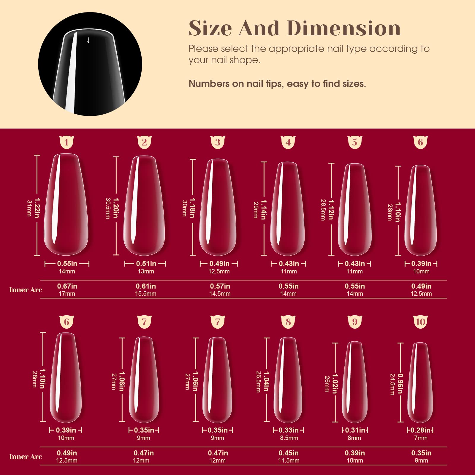 ROSALIND 264Pcs Long Coffin Clear Nail Tips – Full-Cover Press-On Nails with 12 Sizes