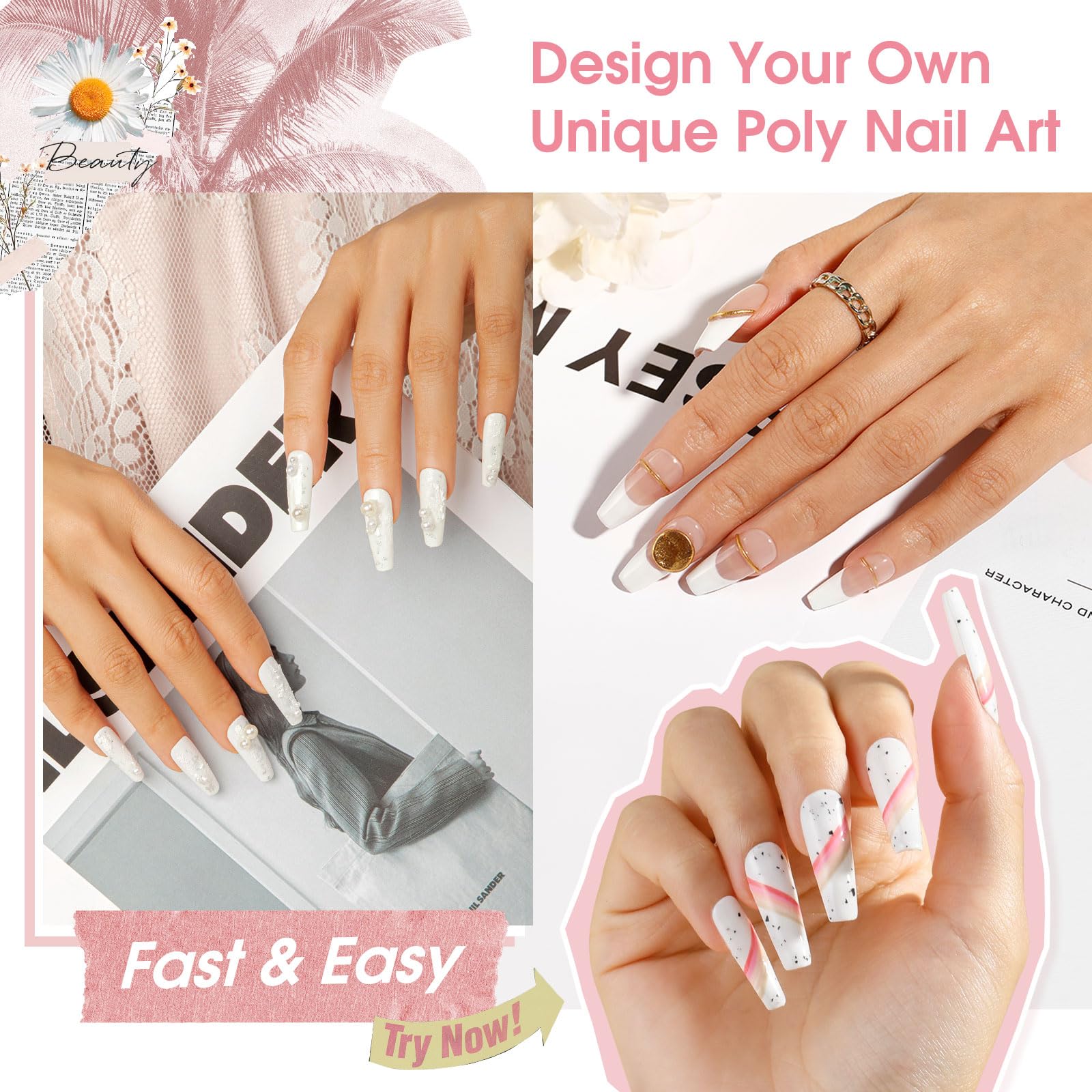 ROSALIND White Poly Extension Gel – 2 Pack 2 oz Nail Builder for Opal Nail Art & Nail Thickening