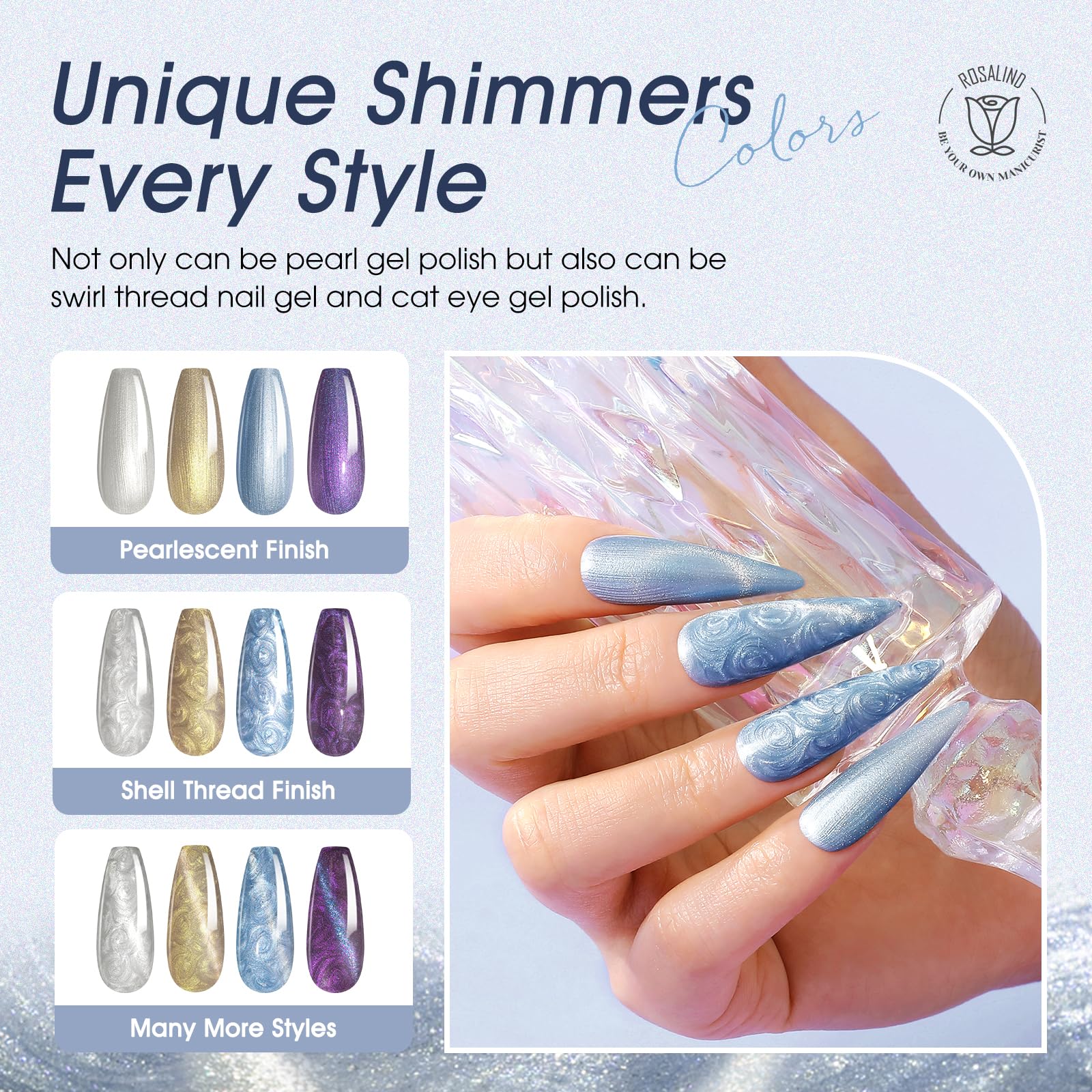 ROSALIND Cat Eye Gel Nail Polish with Magnet – 12 Mini Colors & Effects