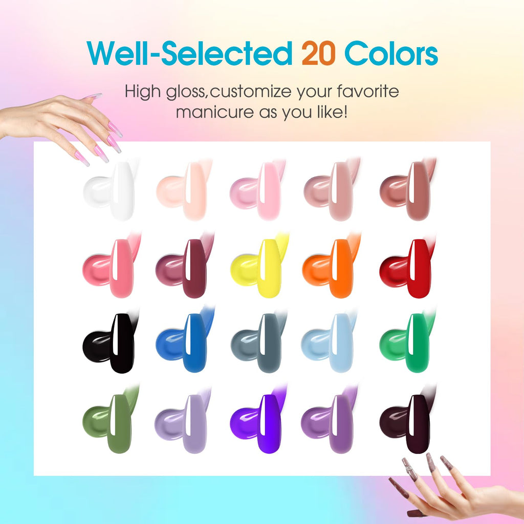 ROSALIND 20 Colors Poly Nail Gel Kit with Mini Lamp – All-Season Starter Set