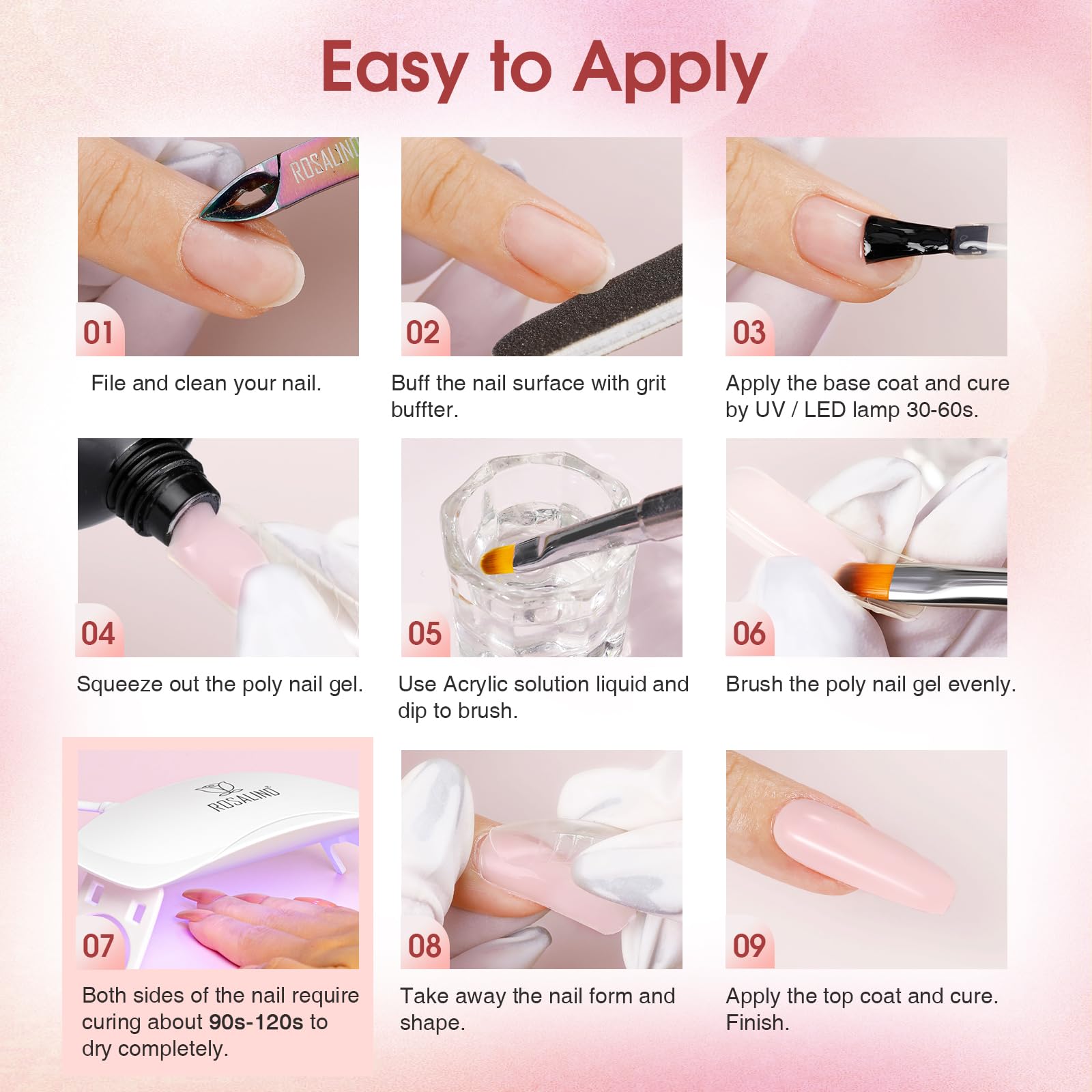 ROSALIND Poly Nail Gel Kit – 20 Colors + 76 Accessories, Starter Kit with Mini UV Lamp