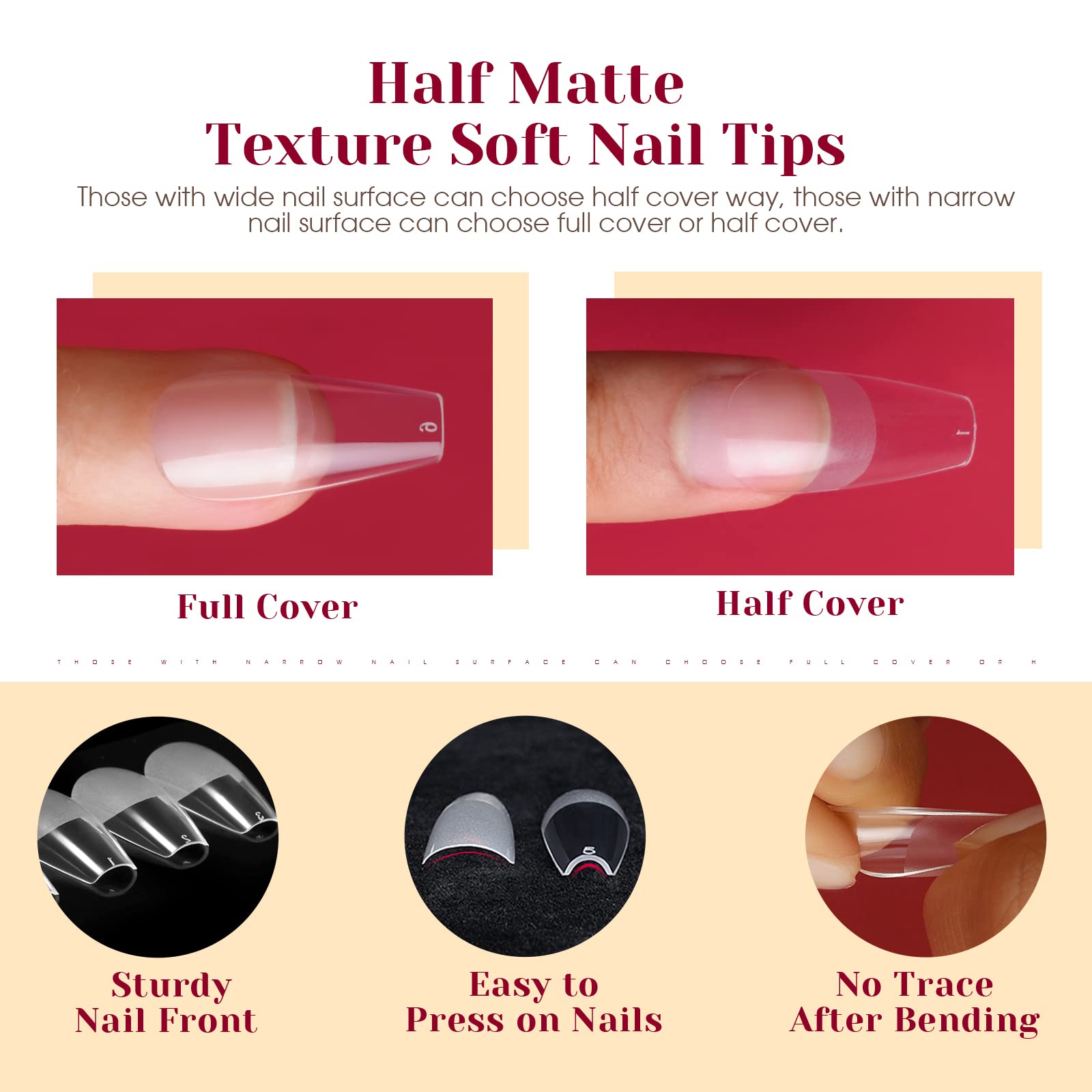 ROSALIND Half Matte Medium Coffin Nail Tips – 264pcs Press-On Nails for DIY Manicure