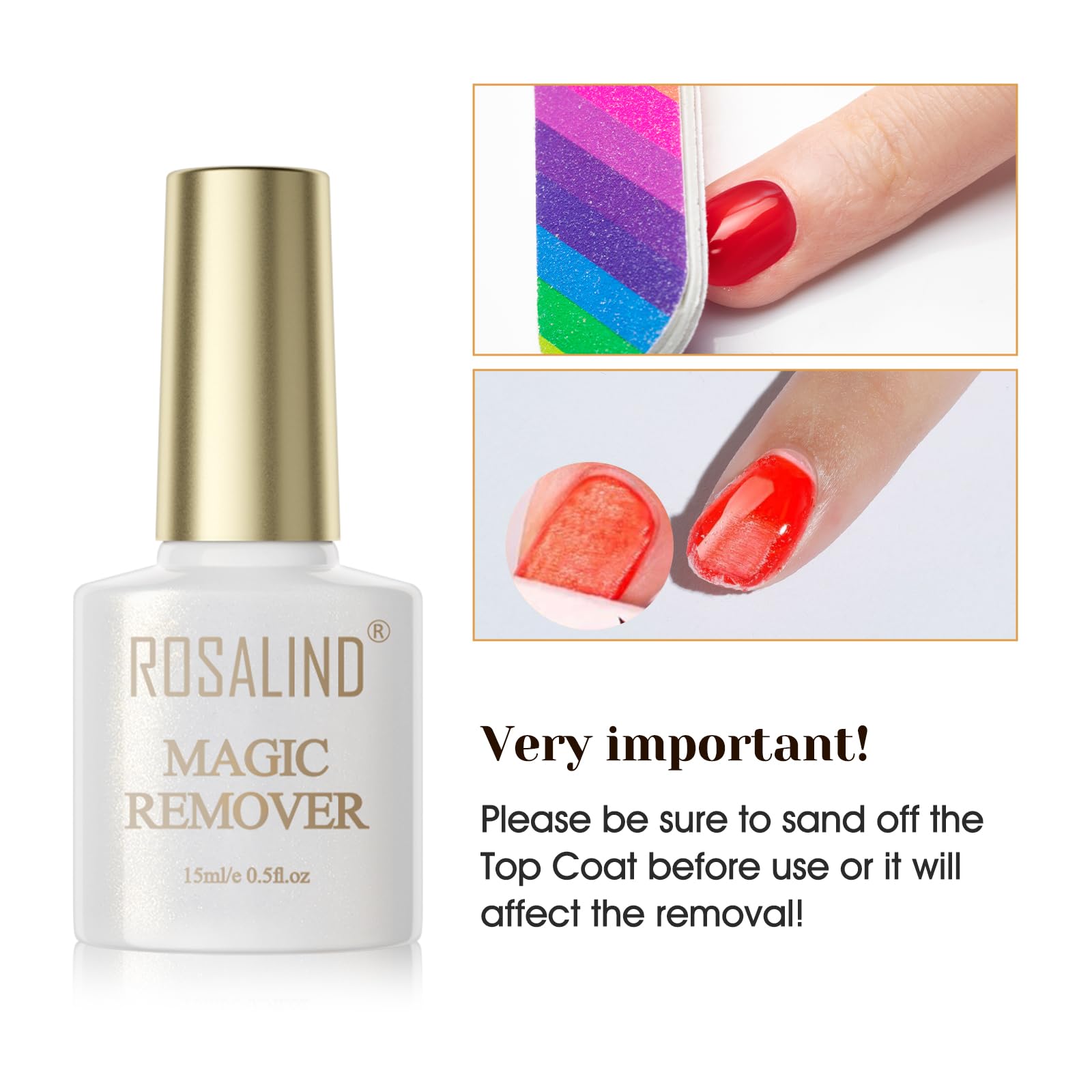 ROSALIND 2 Pack Gel Nail Polish Remover (15ml) – Quick, No-Foil Removal in 2–5 Minutes