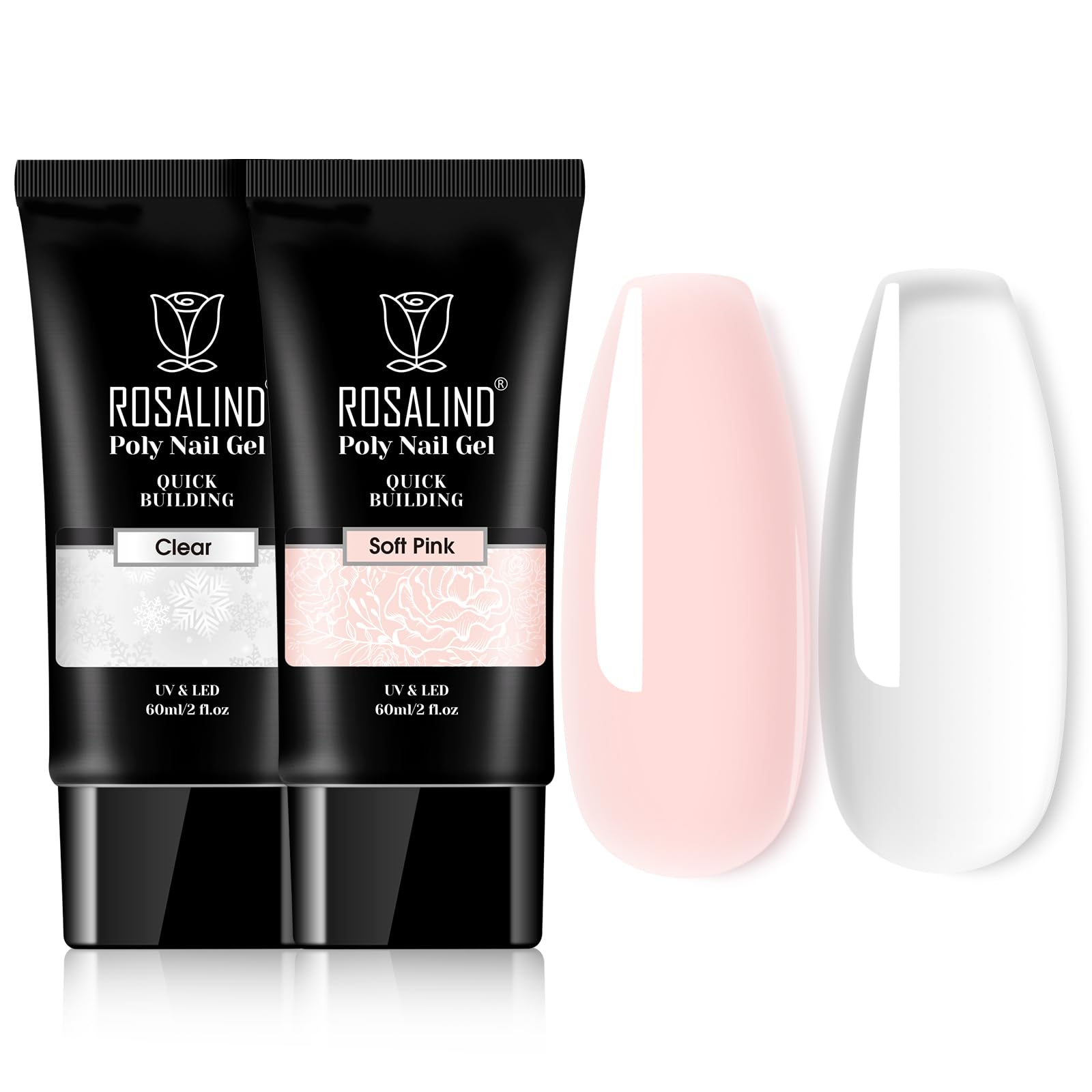 ROSALIND Pink & Clear Poly Nail Gel Kit – 2x 2oz Builder Gel for DIY Nail Art
