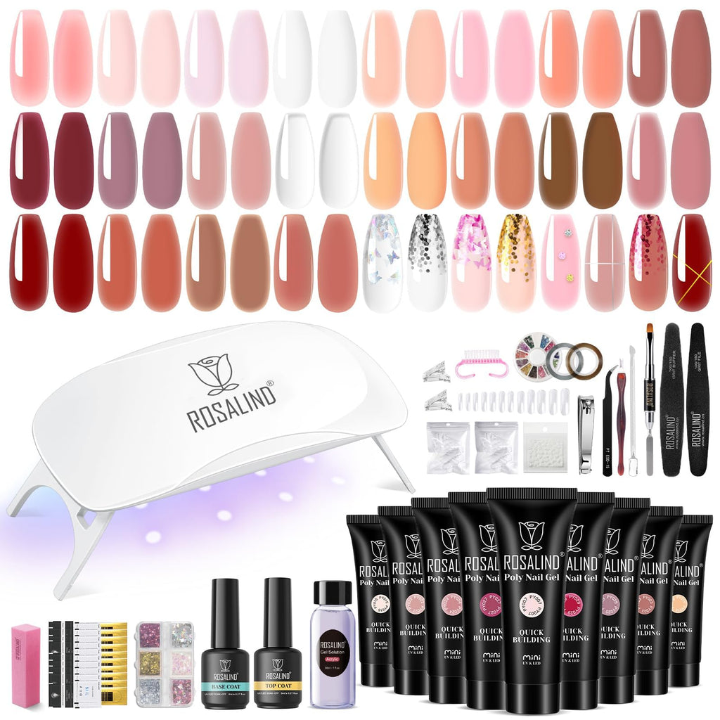ROSALIND Poly Nail Gel Kit – 20 Colors + 76 Accessories, Starter Kit with Mini UV Lamp