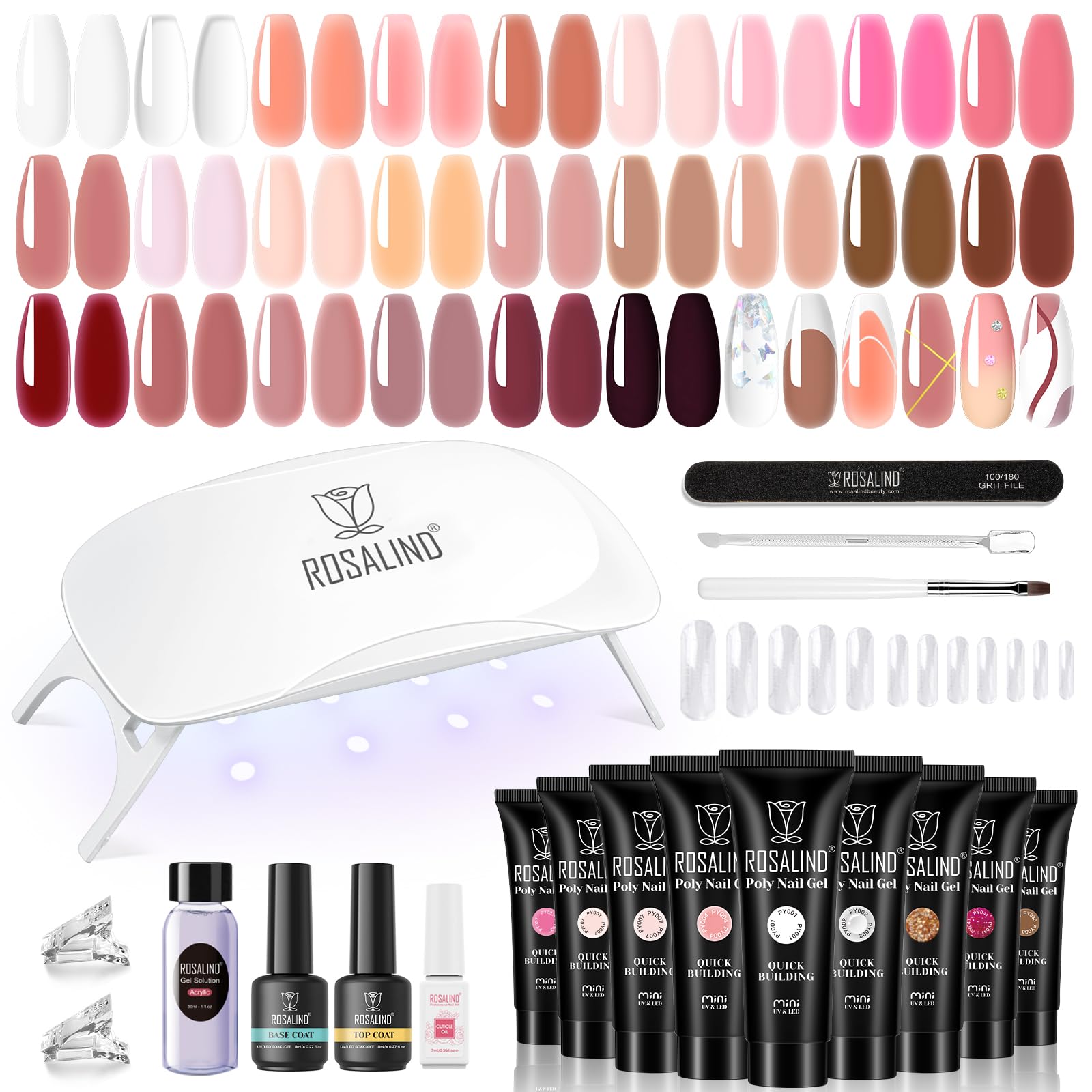 ROSALIND Poly Nail Gel Kit – 24 Colors + Mini UV Lamp Starter Set