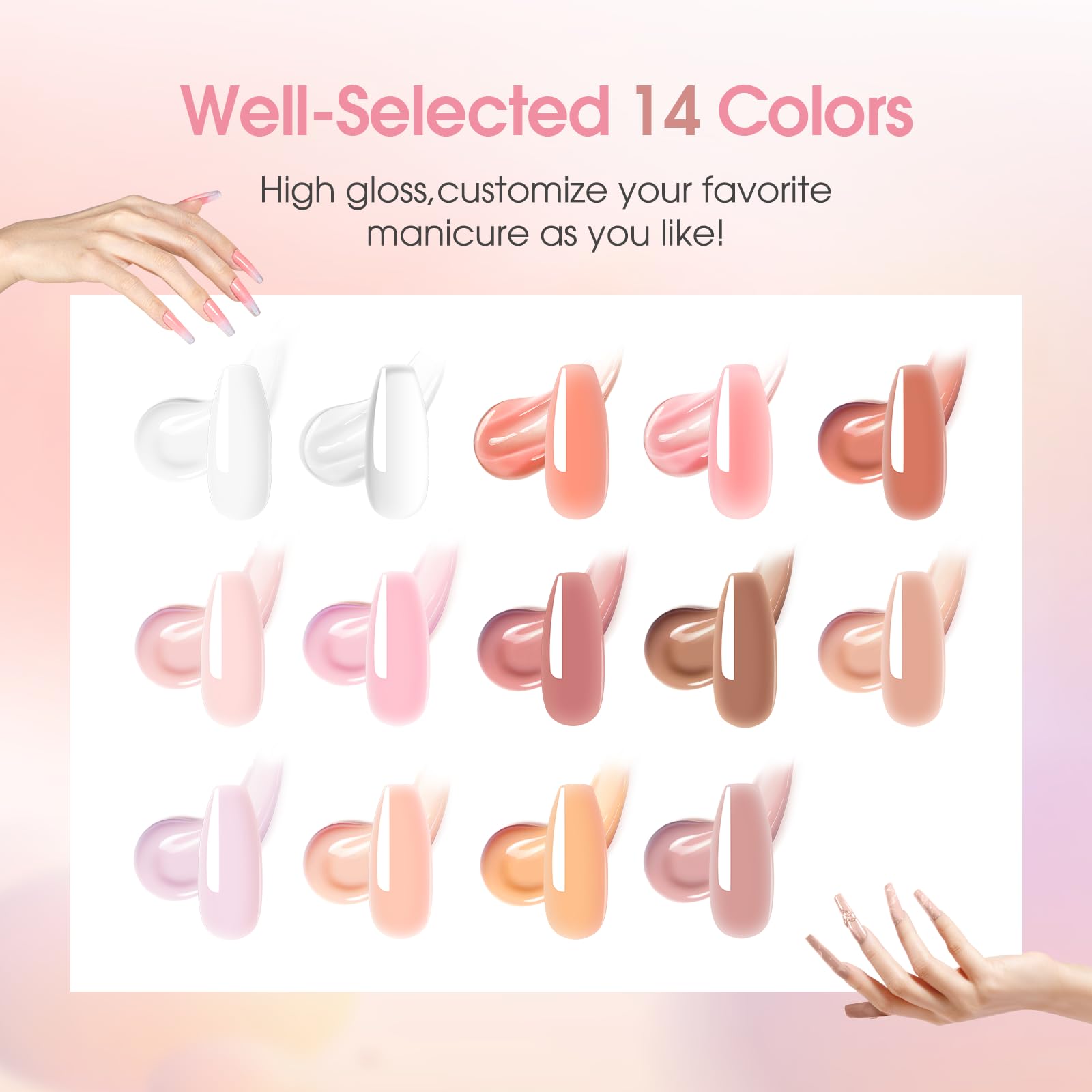 ROSALIND Poly Nail Gel Kit – 14 Colors + 72 Nail Art Accessories + Mini UV Lamp
