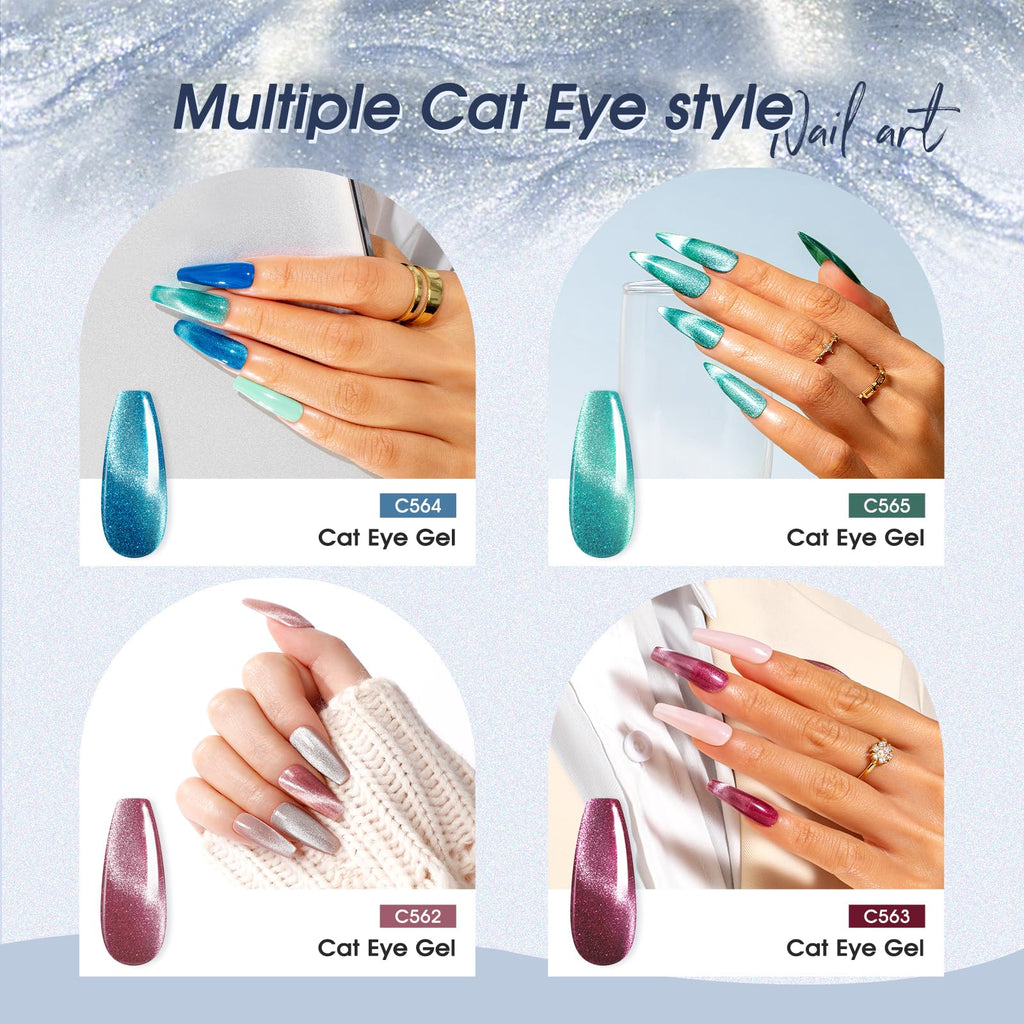 ROSALIND Cat Eye Gel Nail Polish with Magnet – 12 Mini Colors & Effects