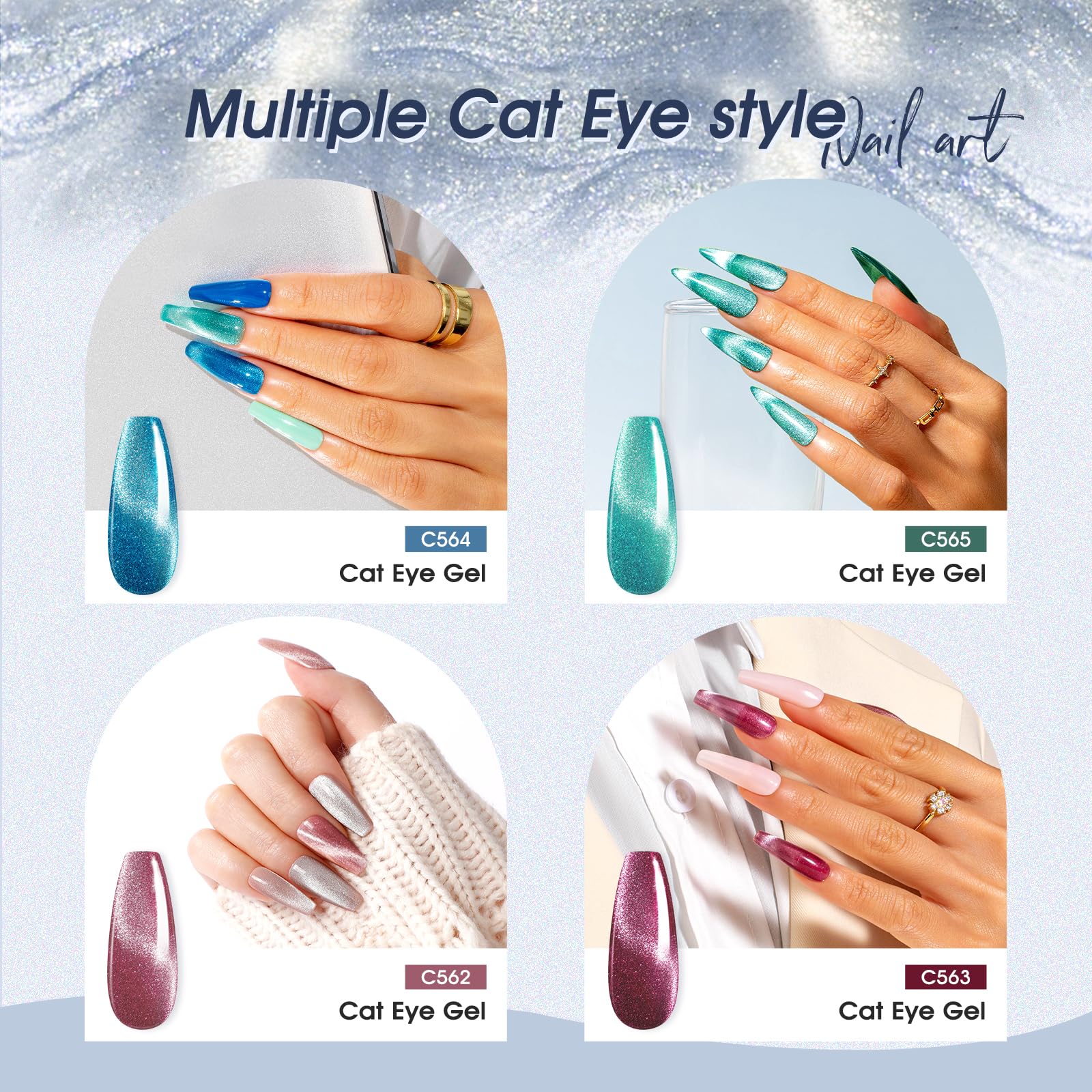 ROSALIND Cat Eye Gel Nail Polish with Magnet – 12 Mini Colors & Effects