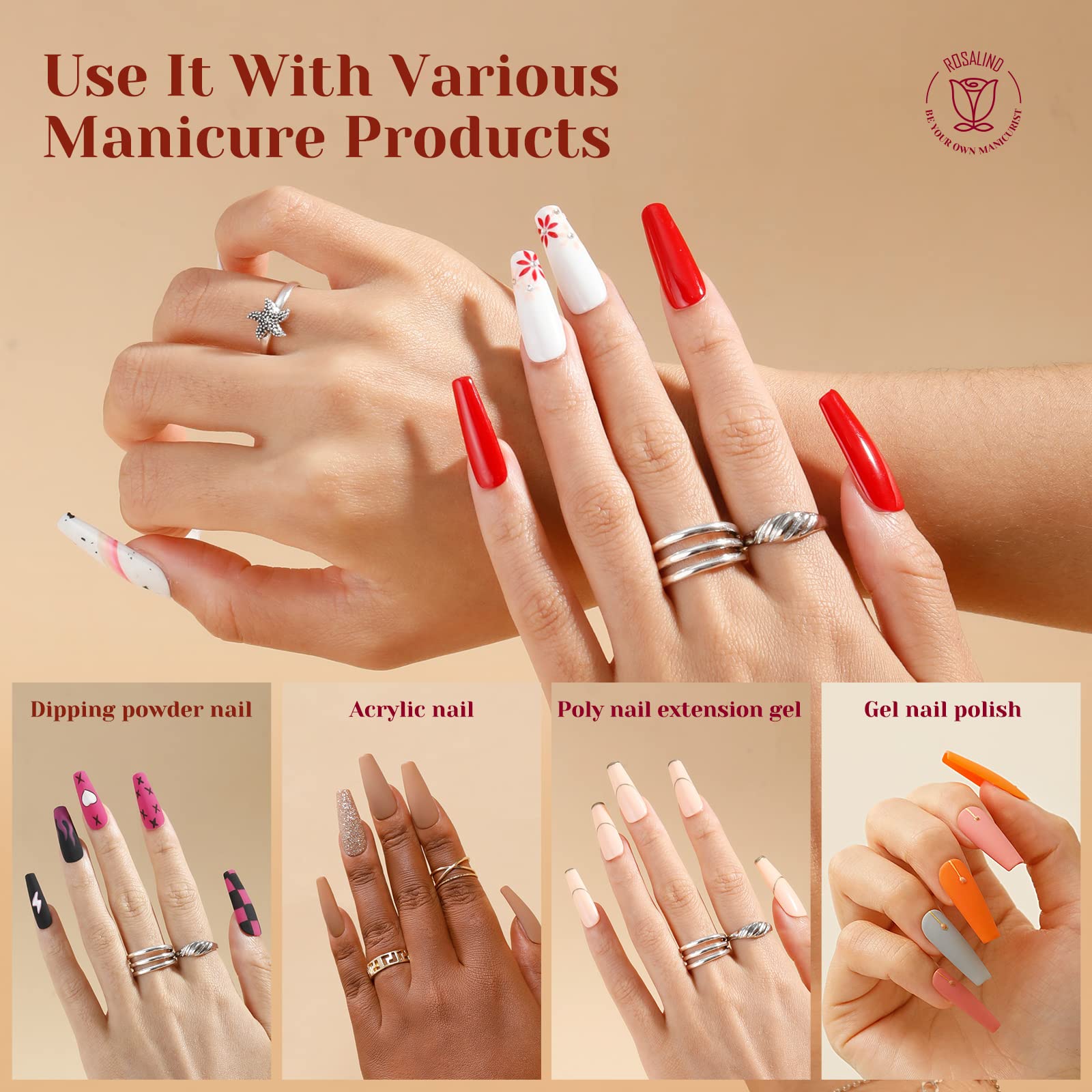 ROSALIND 264Pcs Half Matte Long Coffin Nail Tips – Soft Full Cover PMMA, 12 Sizes