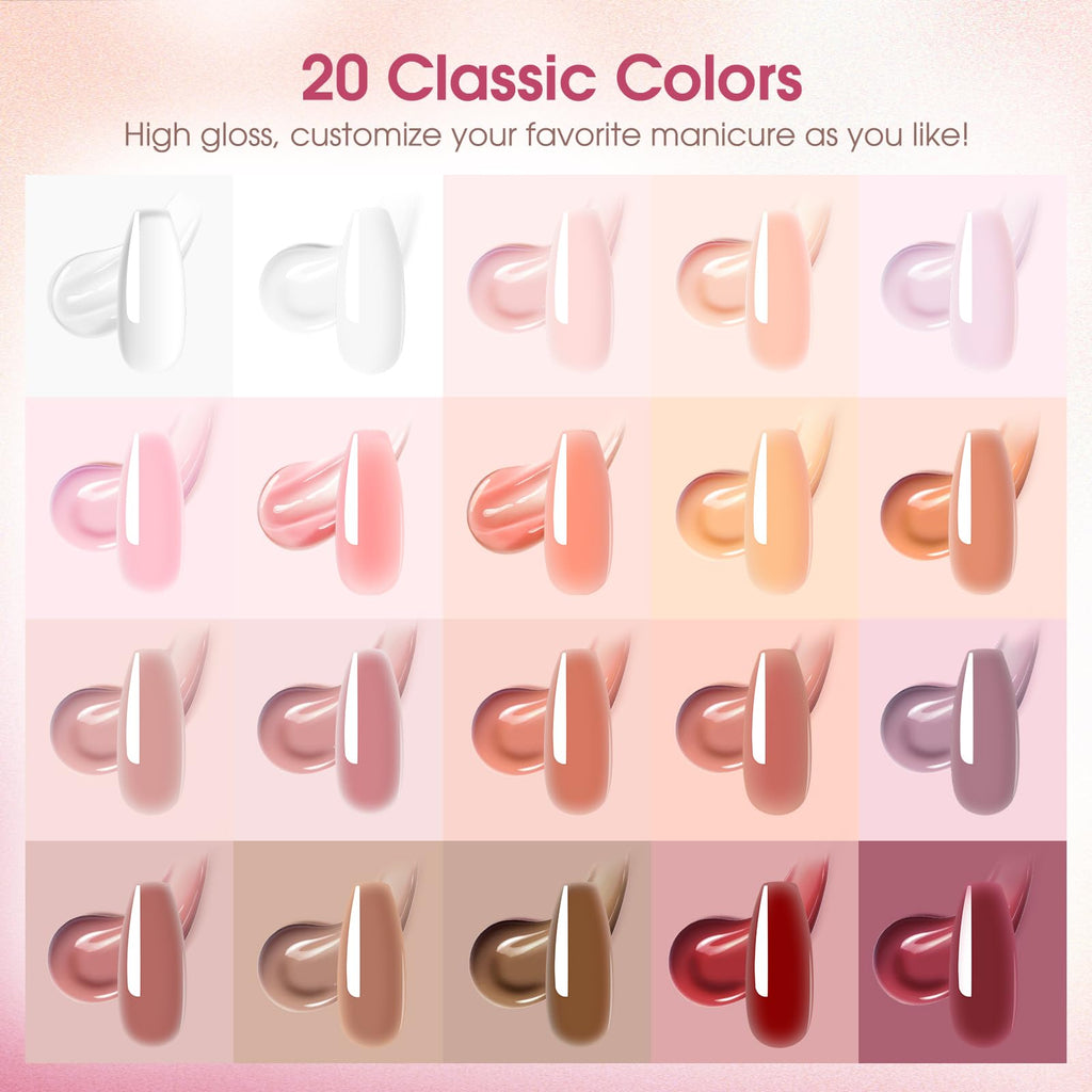 ROSALIND Poly Nail Gel Kit – 20 Colors + 72-Piece Nail Art Accessories Set with 48W Lamp