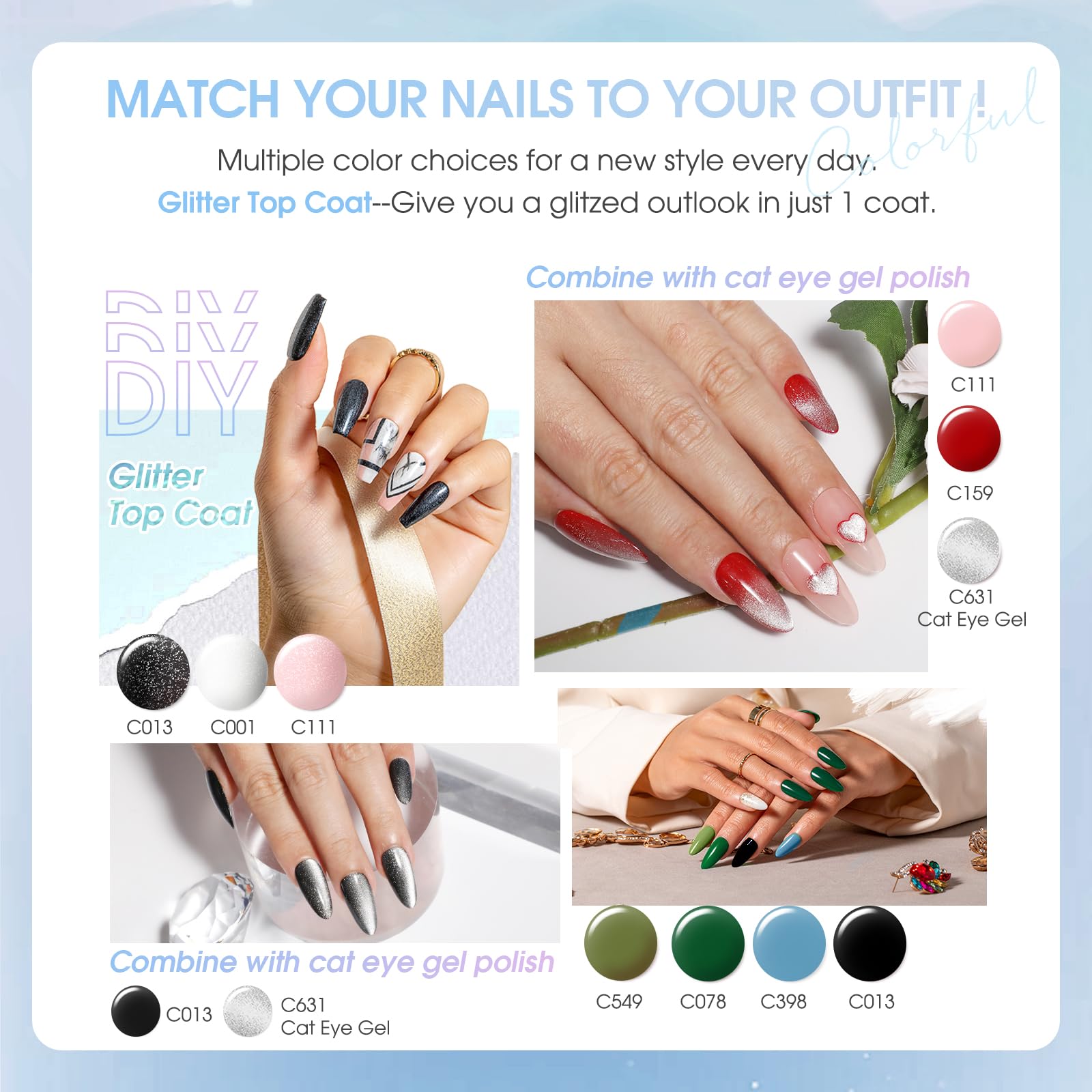 ROSALIND 25pcs Gel Nail Polish Set – 21 Colors + Cat Eye, Base & Top Coats, Soak Off UV/LED