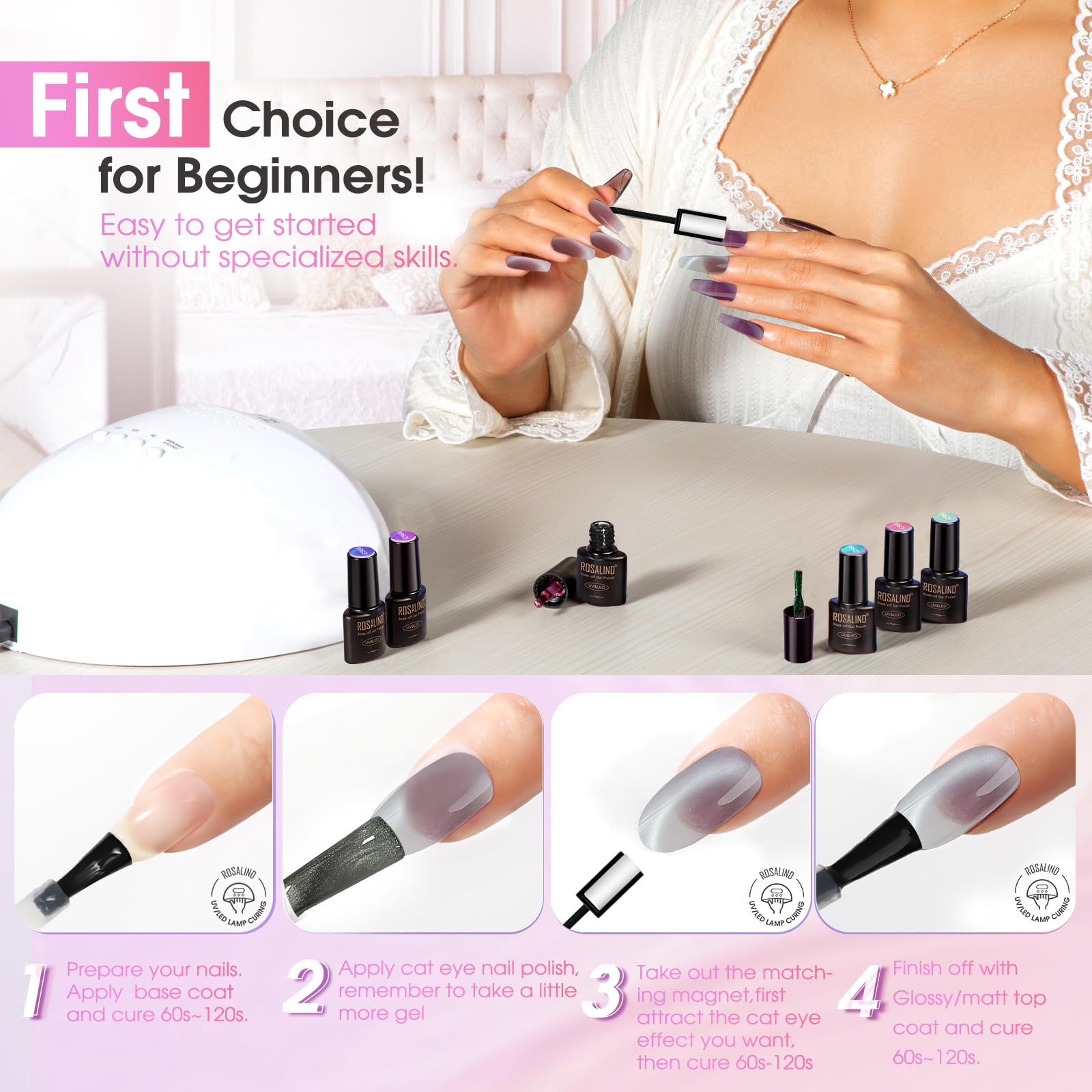 ROSALIND Cat Eye Gel Nail Polish – 8-Color Magnetic Jelly Gel Collection with Magnet