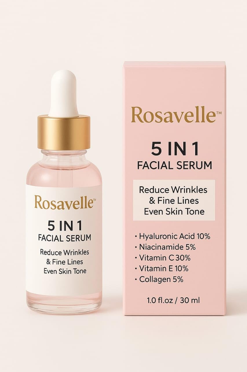 Rosavelle Facial Serum 5-in-1 with Hyaluronic Acid, Vitamin C & Niacinamide | 1.0 fl oz