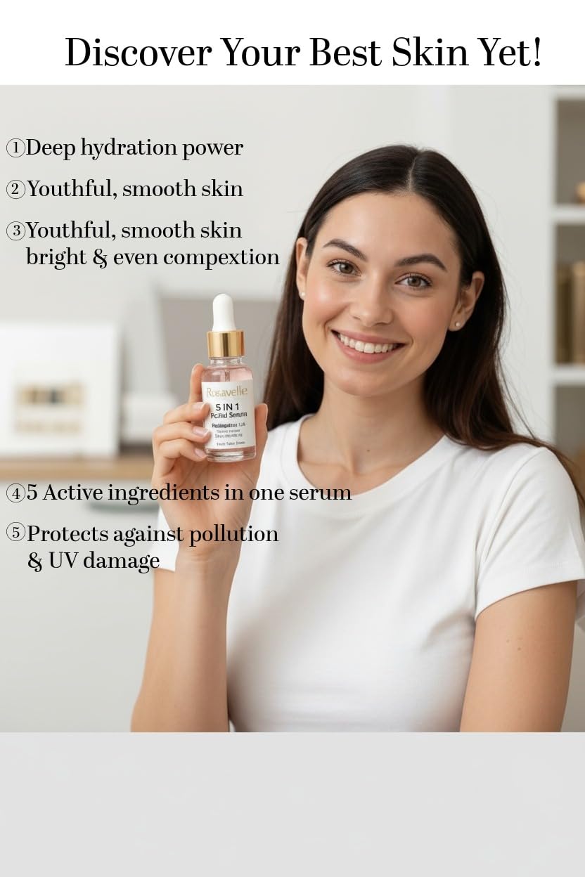 Rosavelle Facial Serum 5-in-1 with Hyaluronic Acid, Vitamin C & Niacinamide | 1.0 fl oz