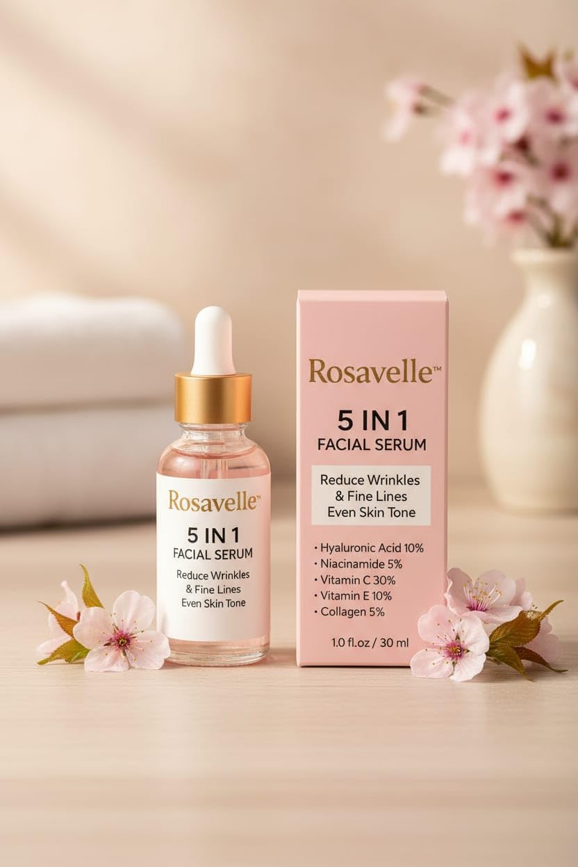 Rosavelle Facial Serum 5-in-1 with Hyaluronic Acid, Vitamin C & Niacinamide | 1.0 fl oz