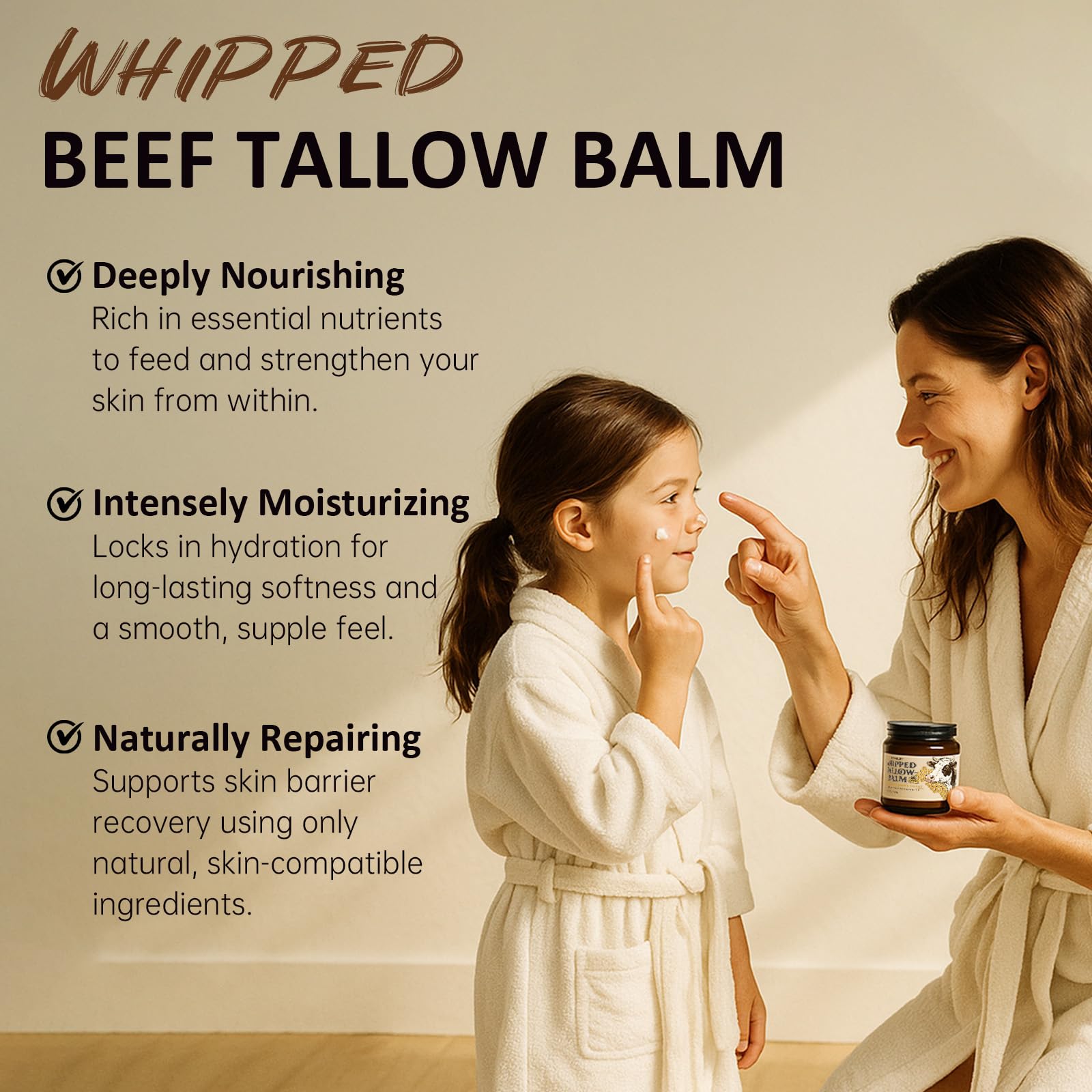 Roseblem Whipped Tallow Balm for Face & Body – 100% Grass-Fed Tallow, Manuka Honey & Beeswax (4.2 oz)