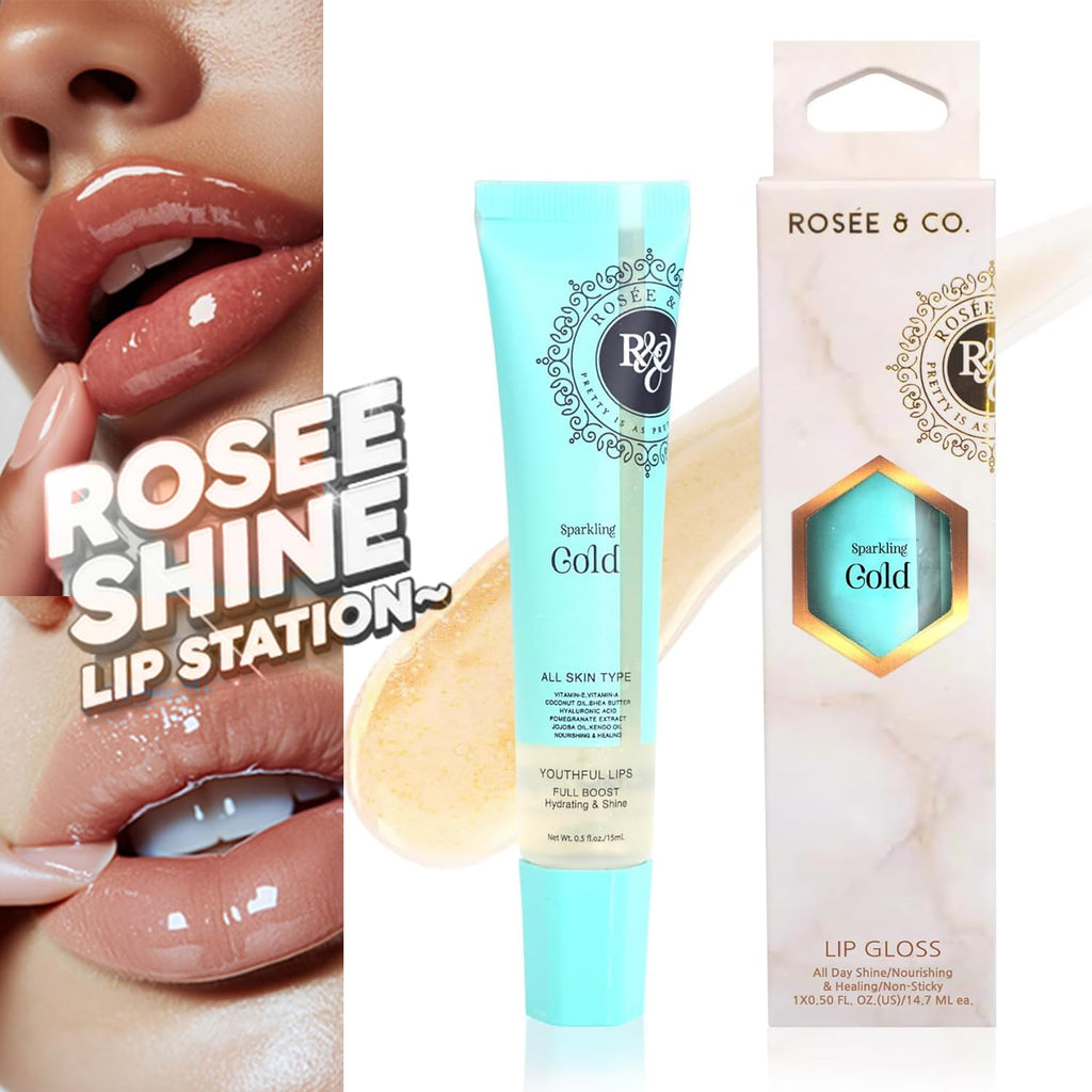 Rosee Lip Gloss by ROSÉE & CO – Vegan, Cruelty-Free High Shine in Sparkling Gold (0.5 oz)