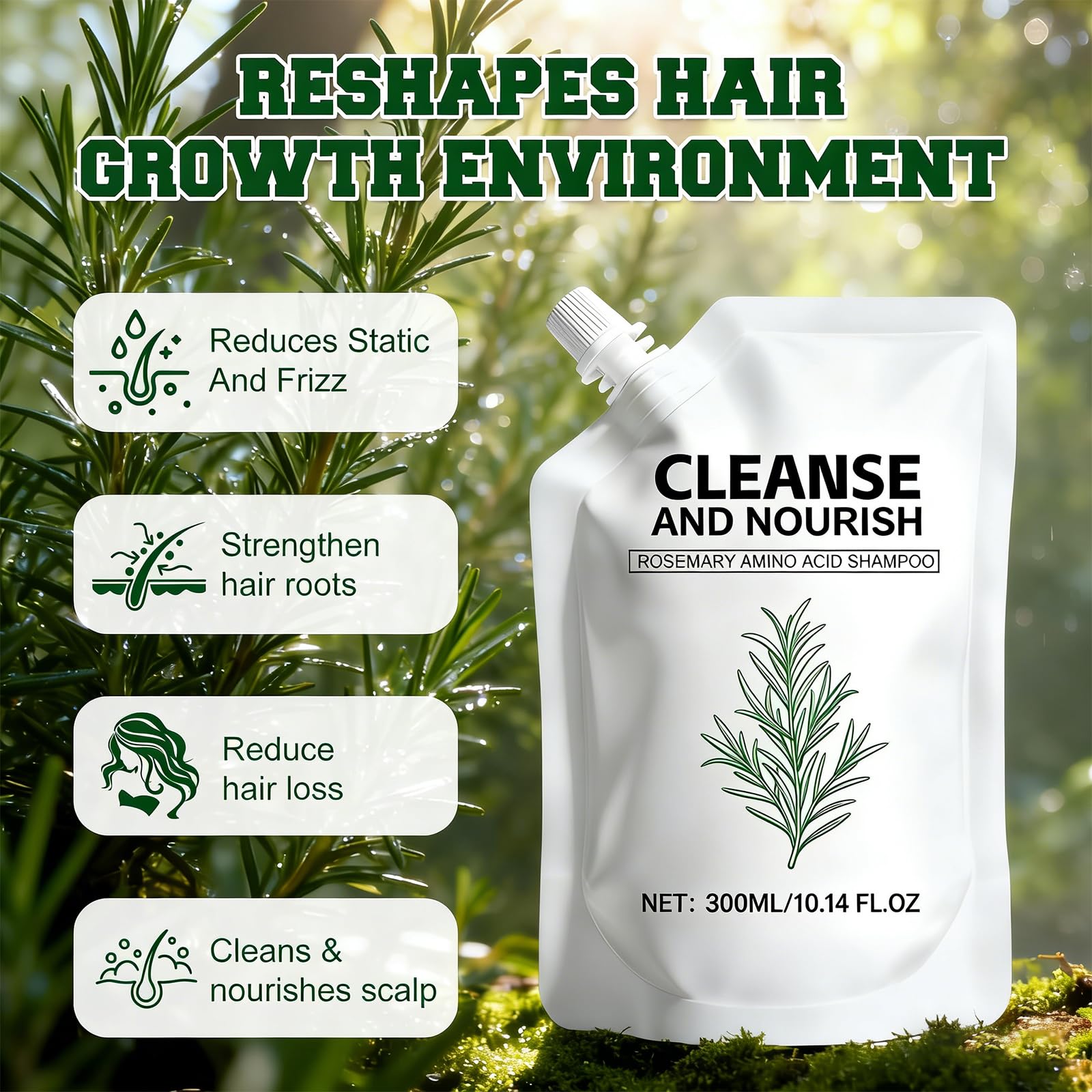 Rosemary Amino Acid Shampoo 300ml x 2 | Strengthen & Thicken Hair for Men & Women