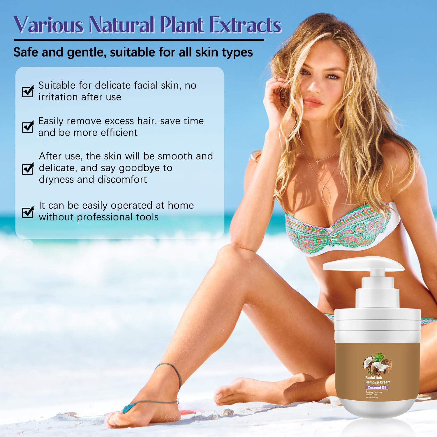 ROSINO Coconut Oil Facial Hair Removal Cream for Women | Gentle, Natural Depilatory Cream