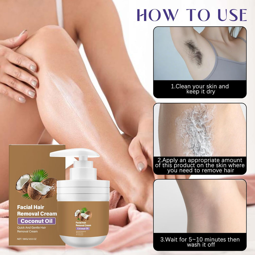 ROSINO Coconut Oil Facial Hair Removal Cream for Women | Gentle, Natural Depilatory Cream