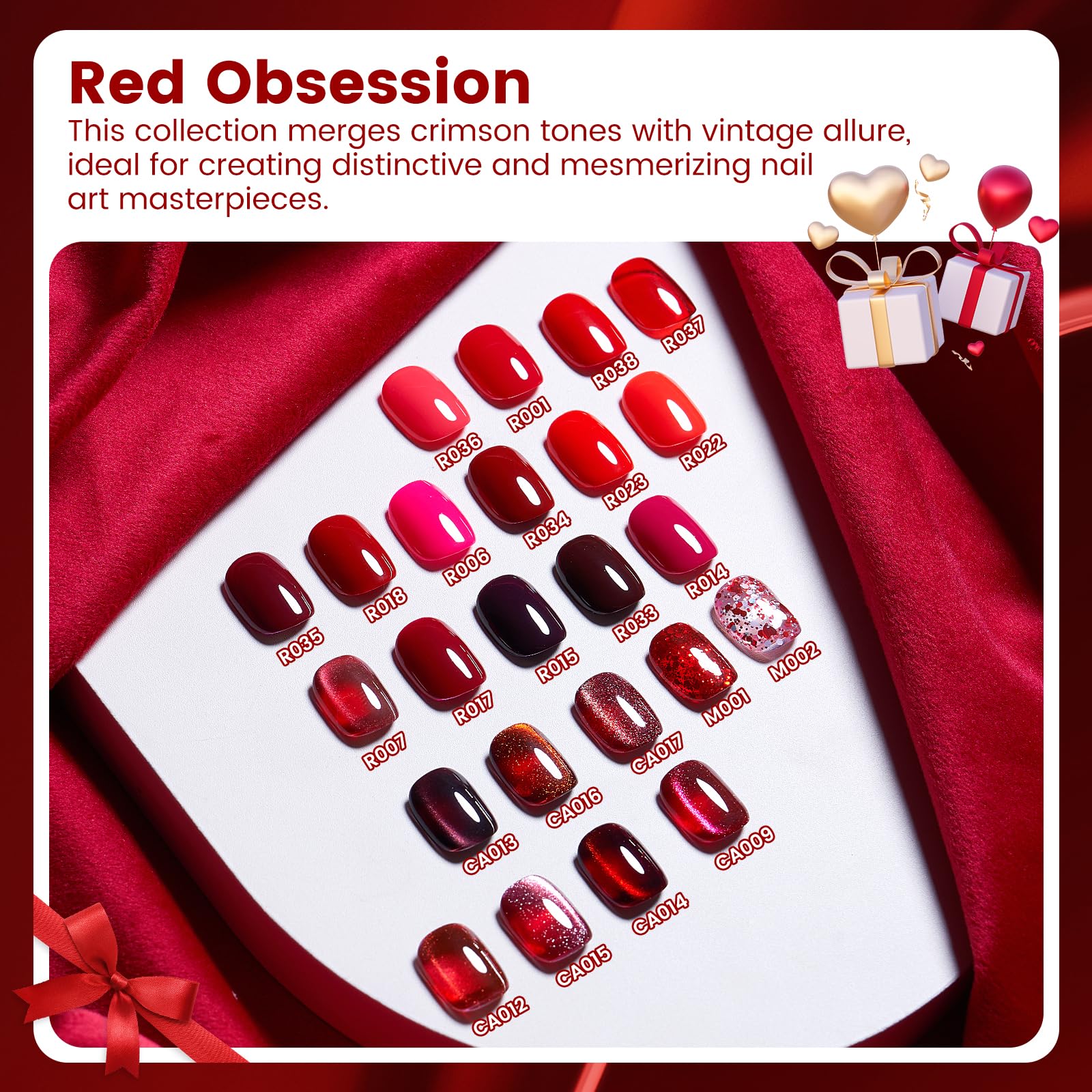 Rosiour HEMA/TPO-Free Fall Winter Gel Nail Polish Set – 24 × 18ml Red Cat Eye & Burgundy Glitter with Matte & Glossy Base, Primer & Blooming Builder