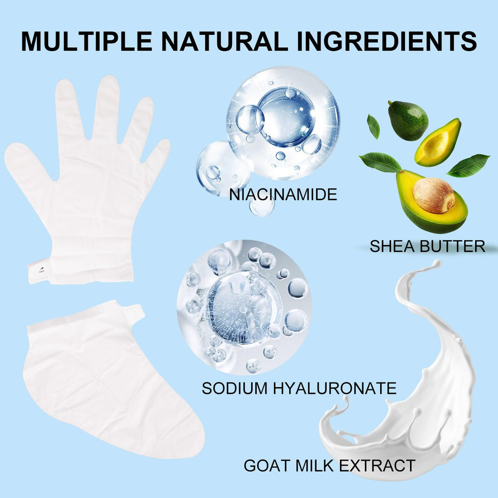 ROUSE Hand & Foot Mask Set — 3 Hand Masks + 3 Foot Masks with Nicotinamide, Shea Butter, Goat Milk