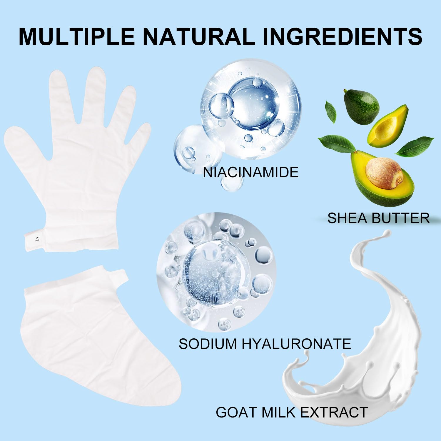 ROUSE Hand & Foot Mask Set — 3 Hand Masks + 3 Foot Masks with Nicotinamide, Shea Butter, Goat Milk