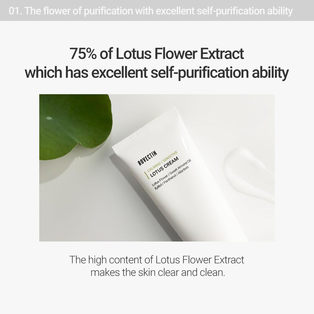 ROVECTIN Calming Lotus Water Cream – Lightweight Vegan Moisturizer for Oily/Combination Skin | 75% Lotus Water Extract | 2-Pack