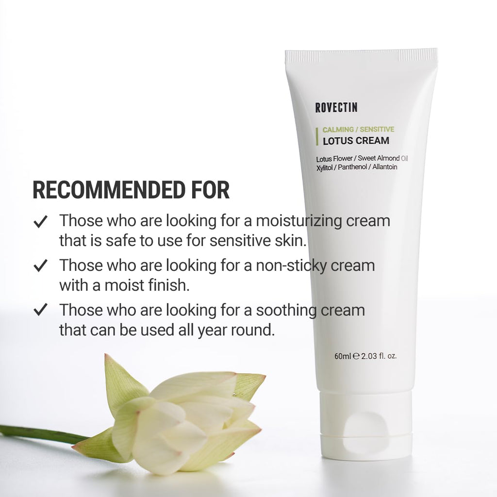 ROVECTIN Calming Lotus Water Cream – Lightweight Vegan Moisturizer for Oily/Combination Skin | 75% Lotus Water Extract | 2-Pack