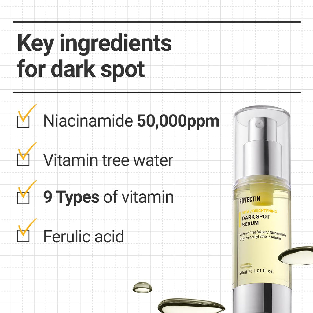 ROVECTIN Vita Dark Spot Serum – Brightening Vitamin C & Niacinamide, Vegan & Gentle, 1.01 fl oz