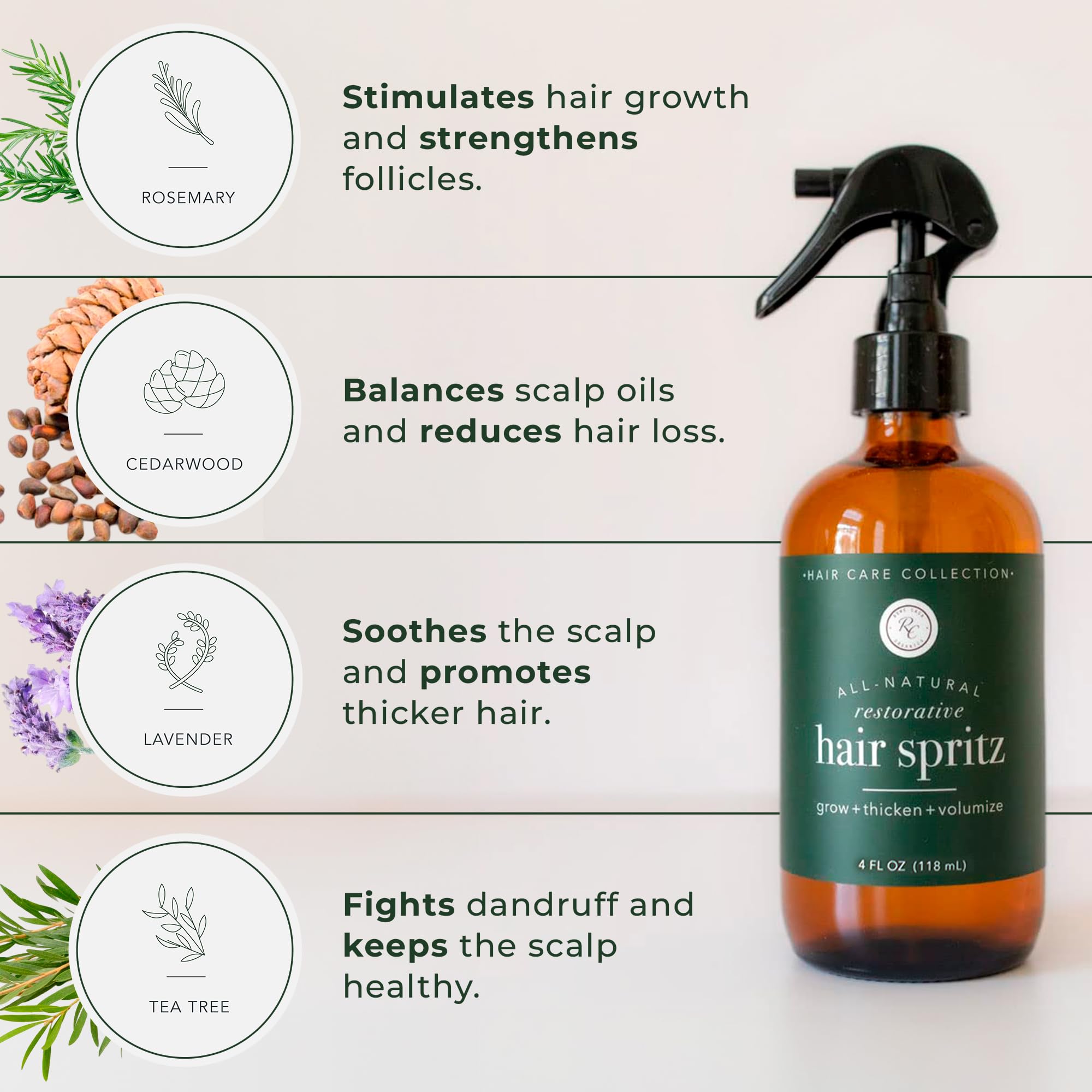 Rowe Casa Organics Restorative Hair Spritz with Witch Hazel & Essential Oils — Natural Hair Thickener, 4 Fl Oz